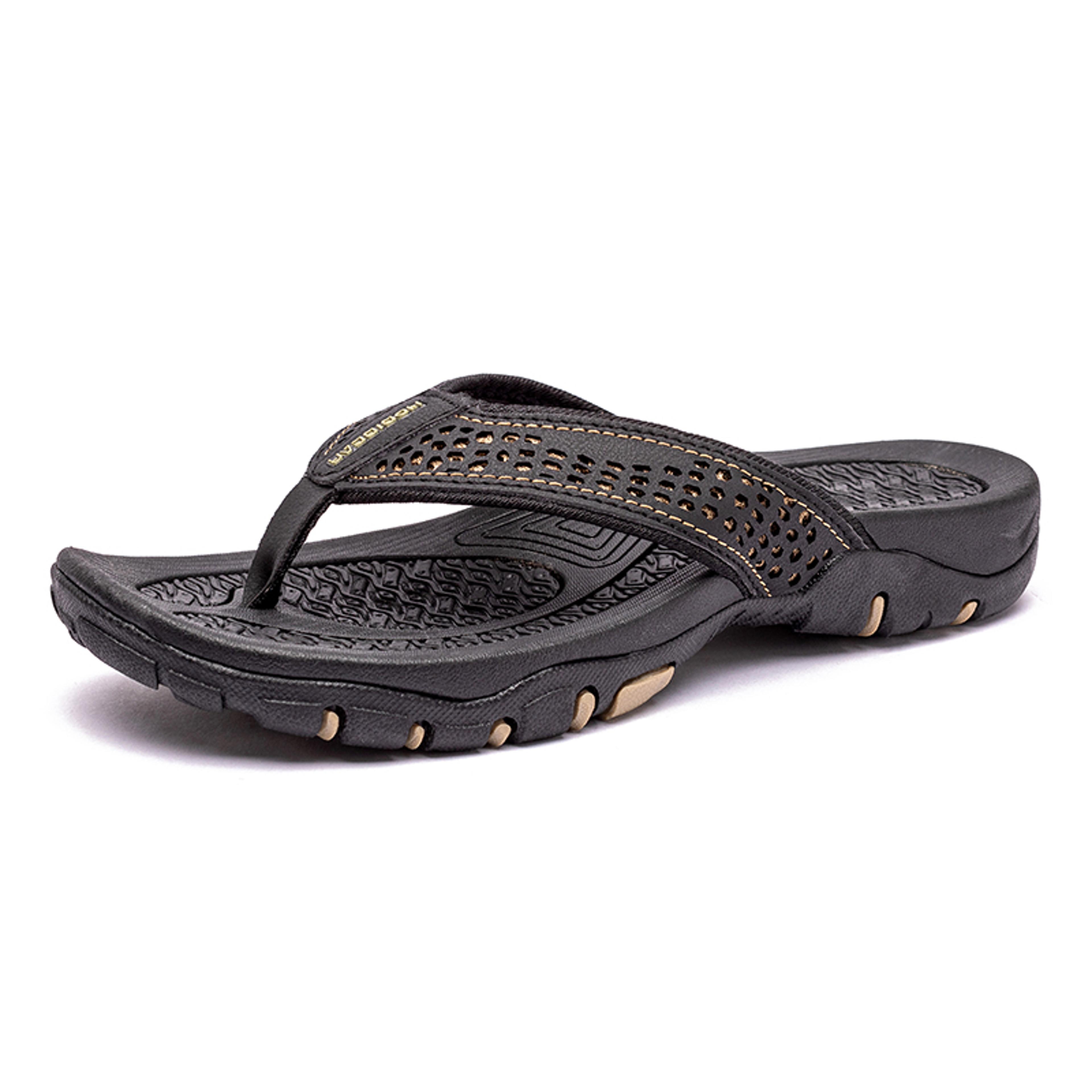 mens faux leather flip flops with eva insole and rubber outsole