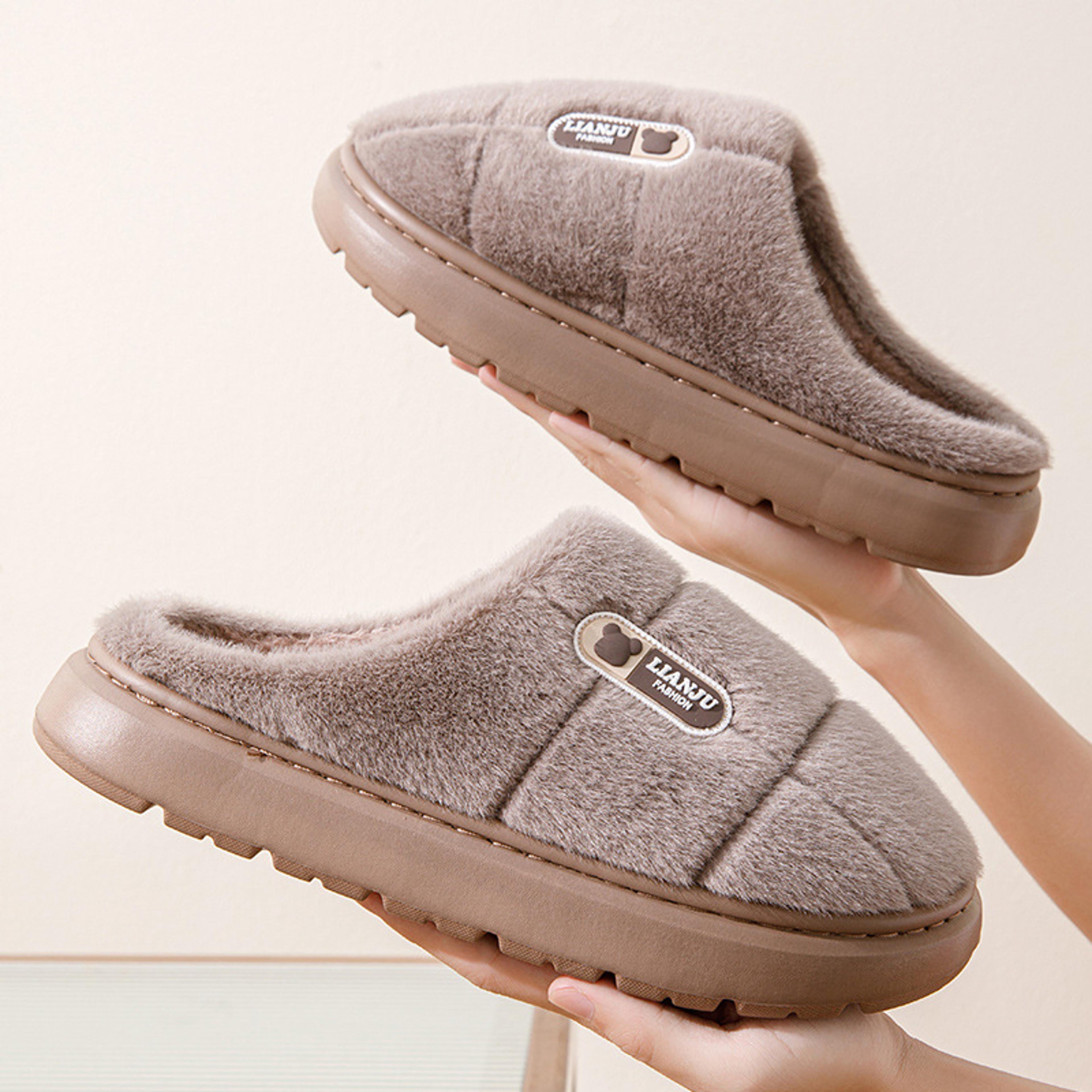 men's winter cotton slippers with thick non-slip pvc sole