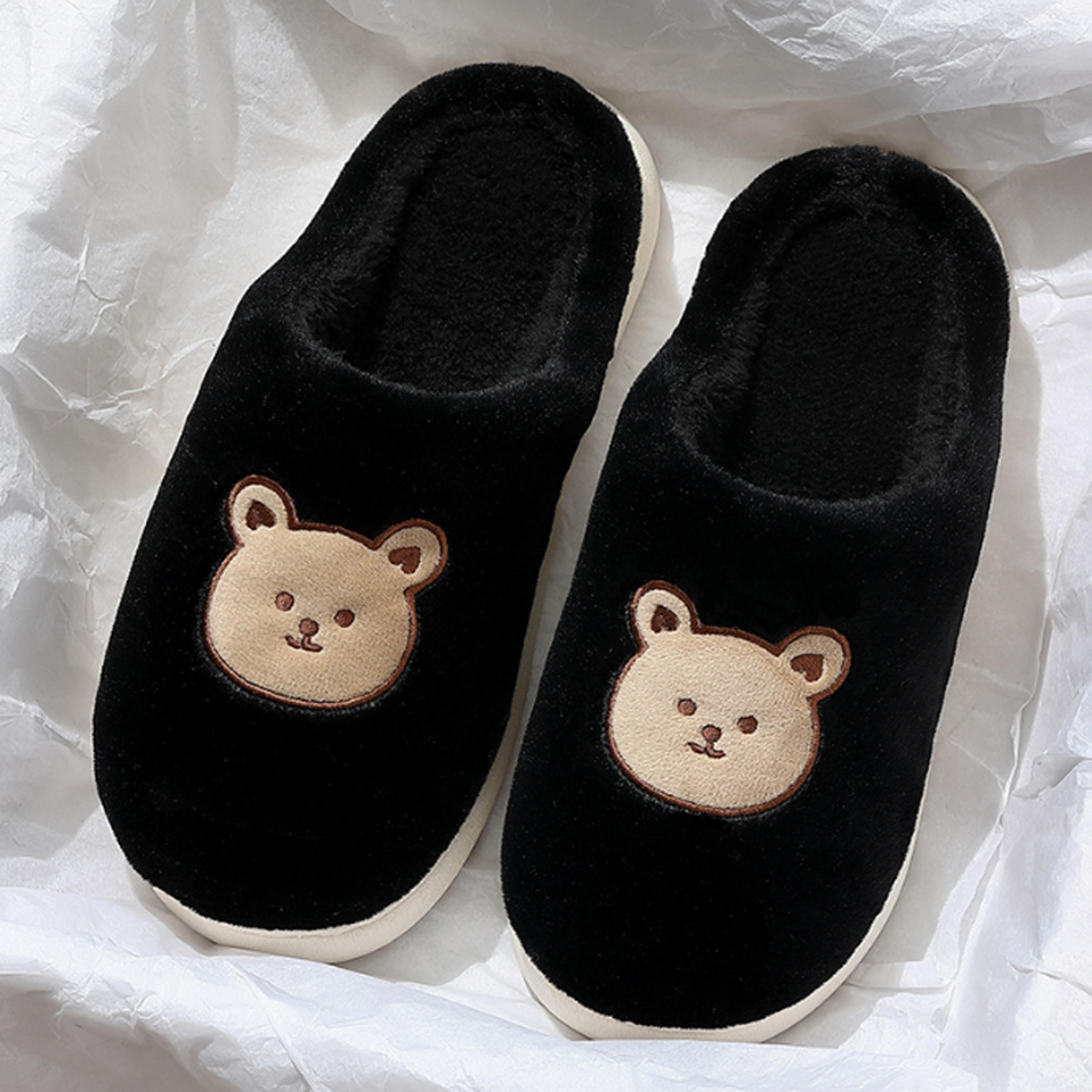 women's plush bear house slippers with non-slip pvc sole