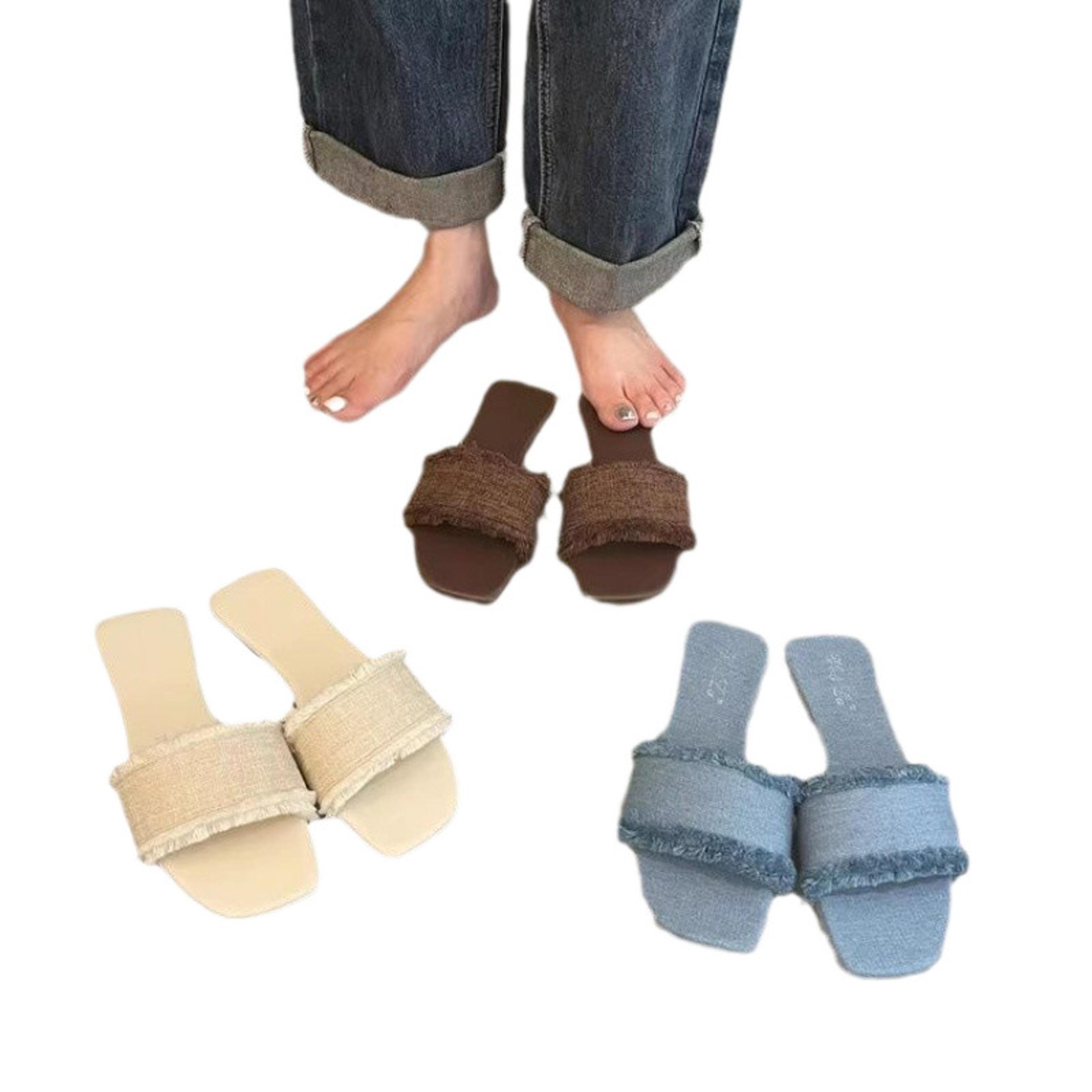 women's open-toe summer slippers with low flat heel and rubber outsole