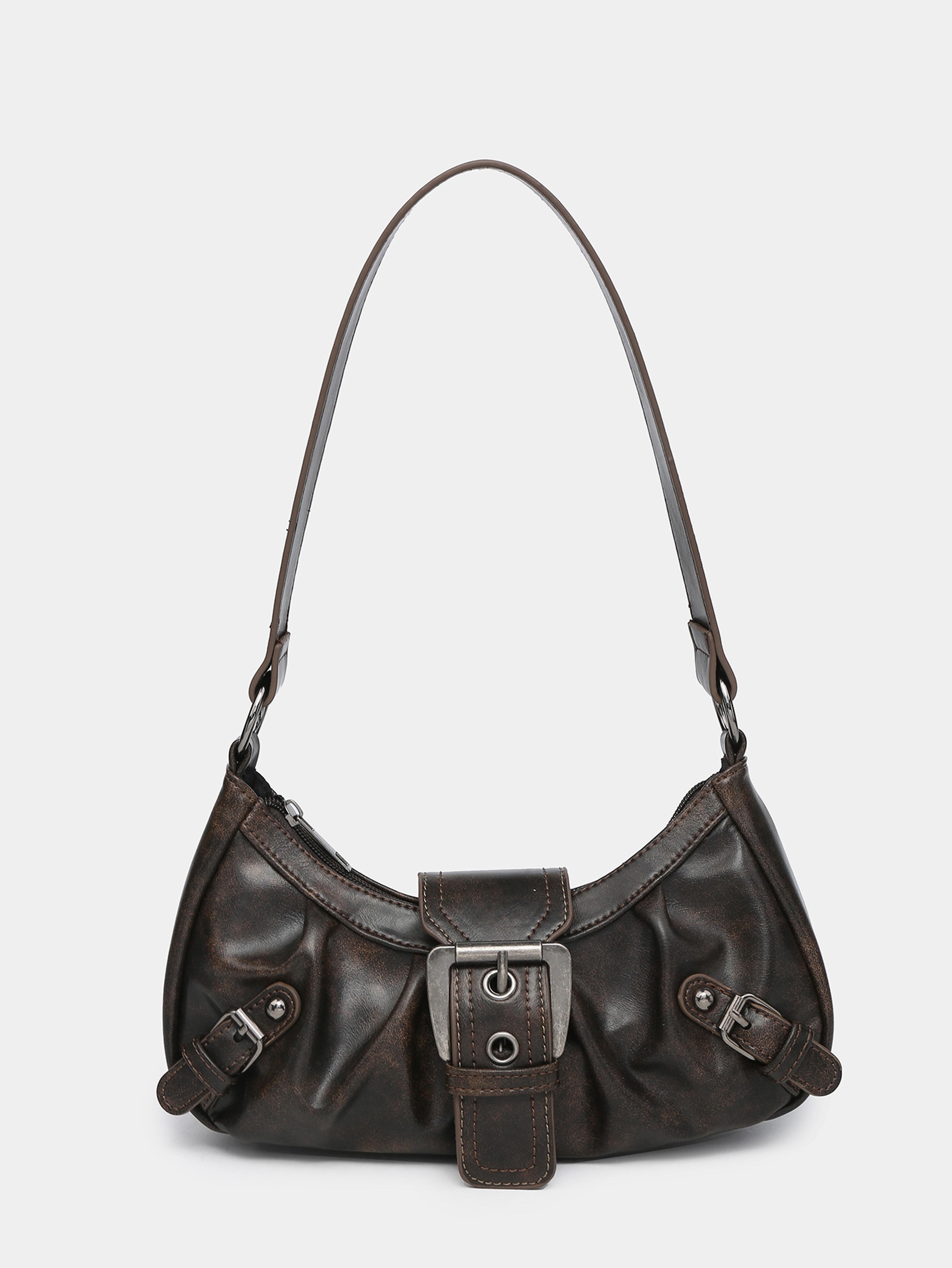 women's retro pu baguette shoulder bag with zipper