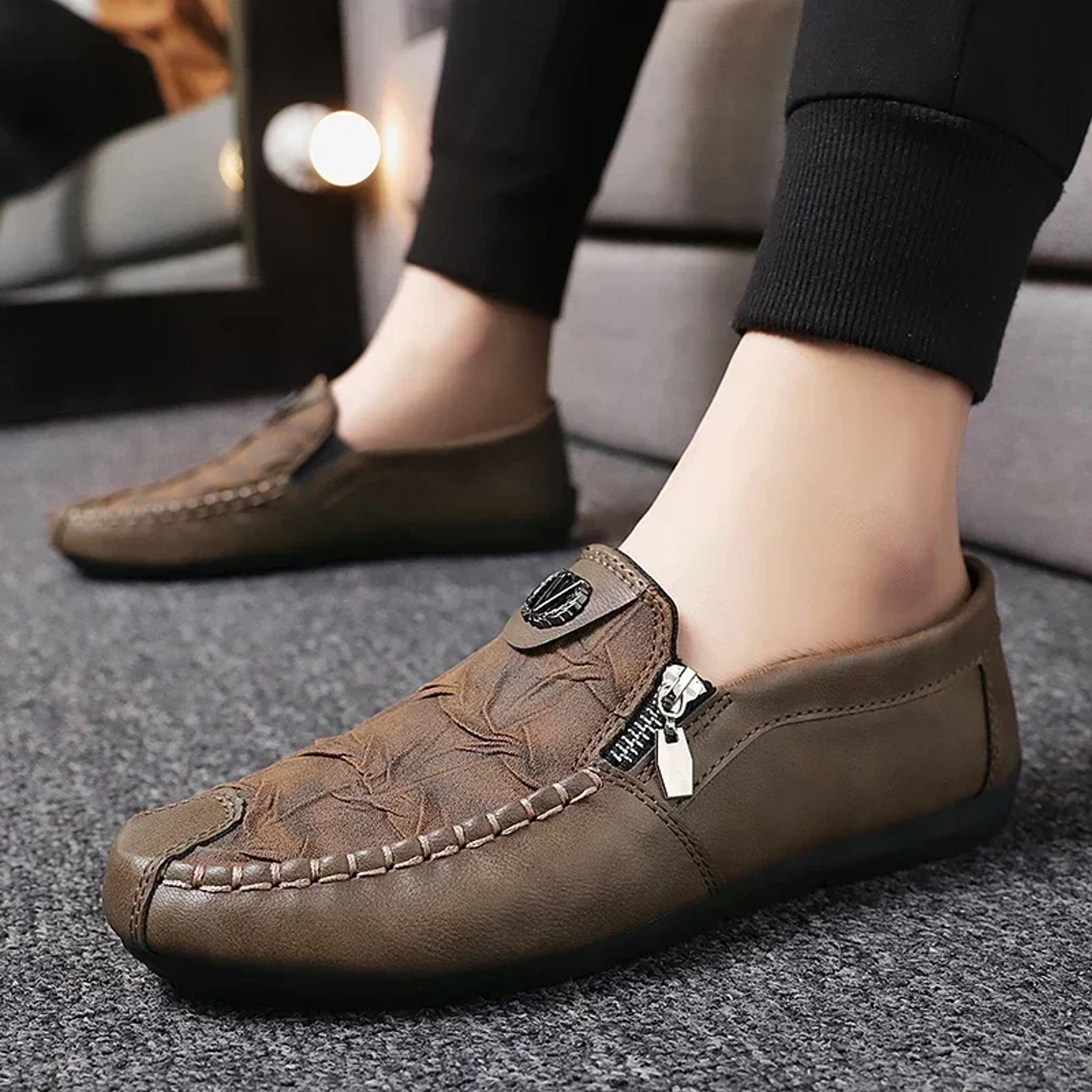 men's pu slip-on loafers with breathable upper and eva insole