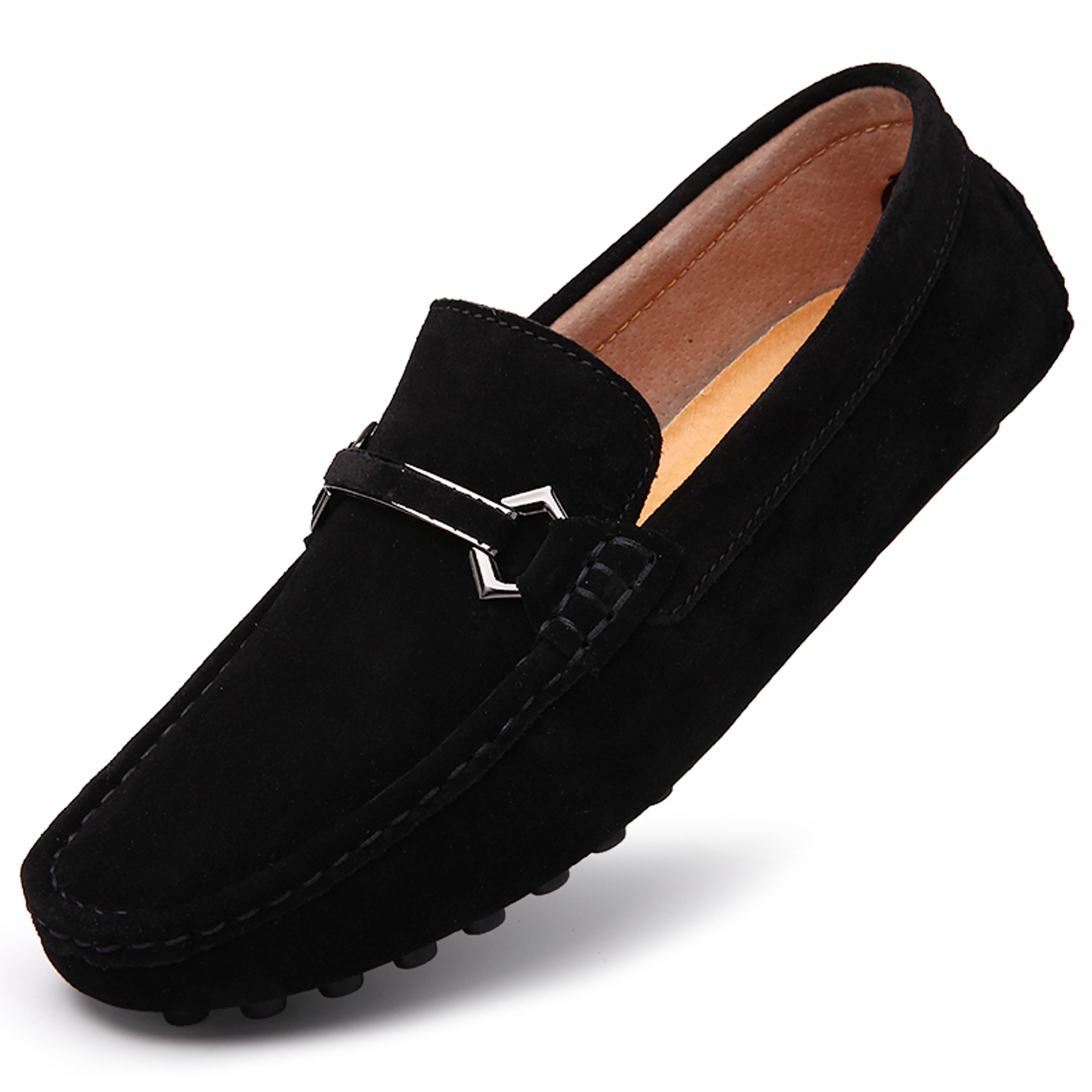 mens cow suede loafers slip-on casual driving shoes with leather insole