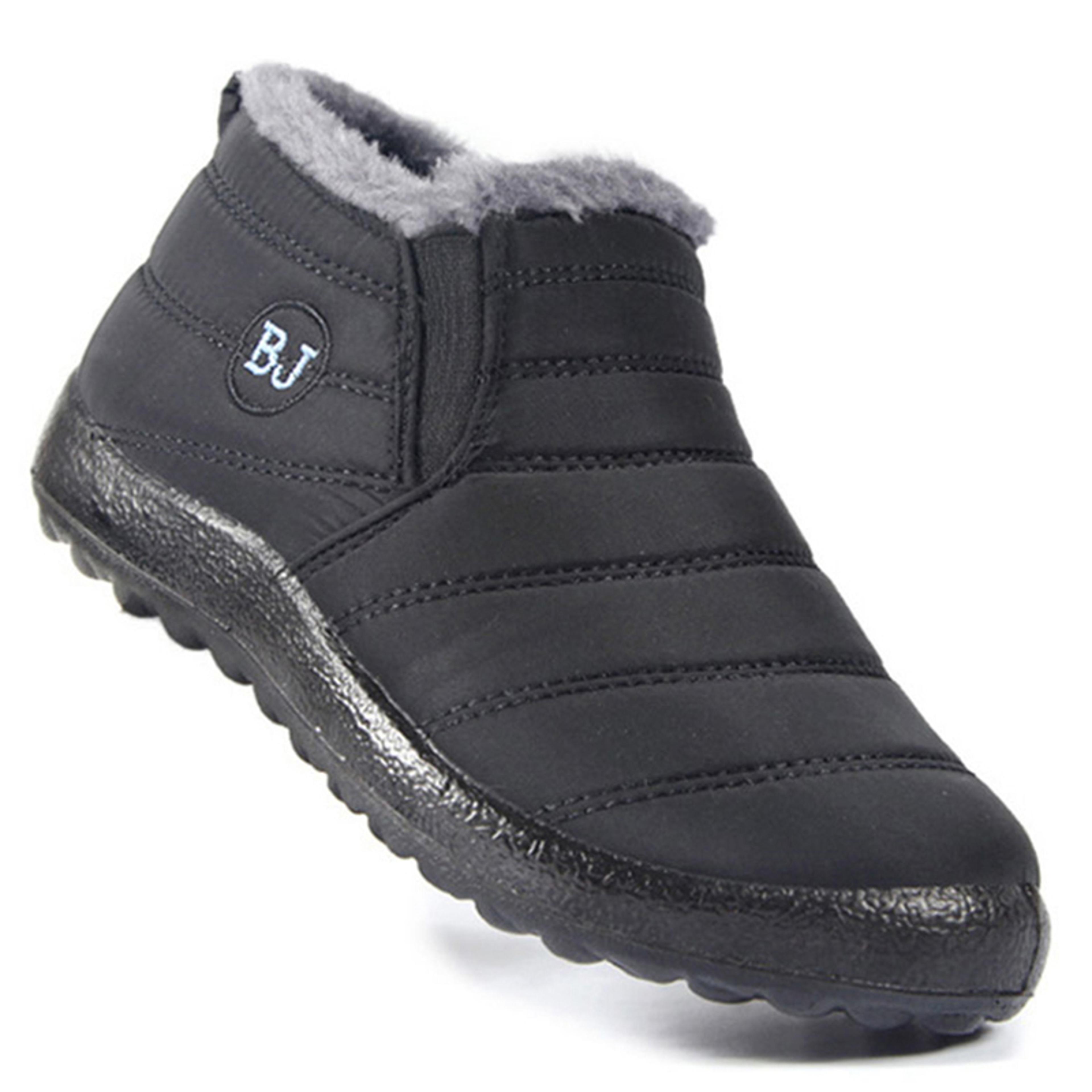 mens waterproof winter slip-on sneakers with plush lining and eva outsole