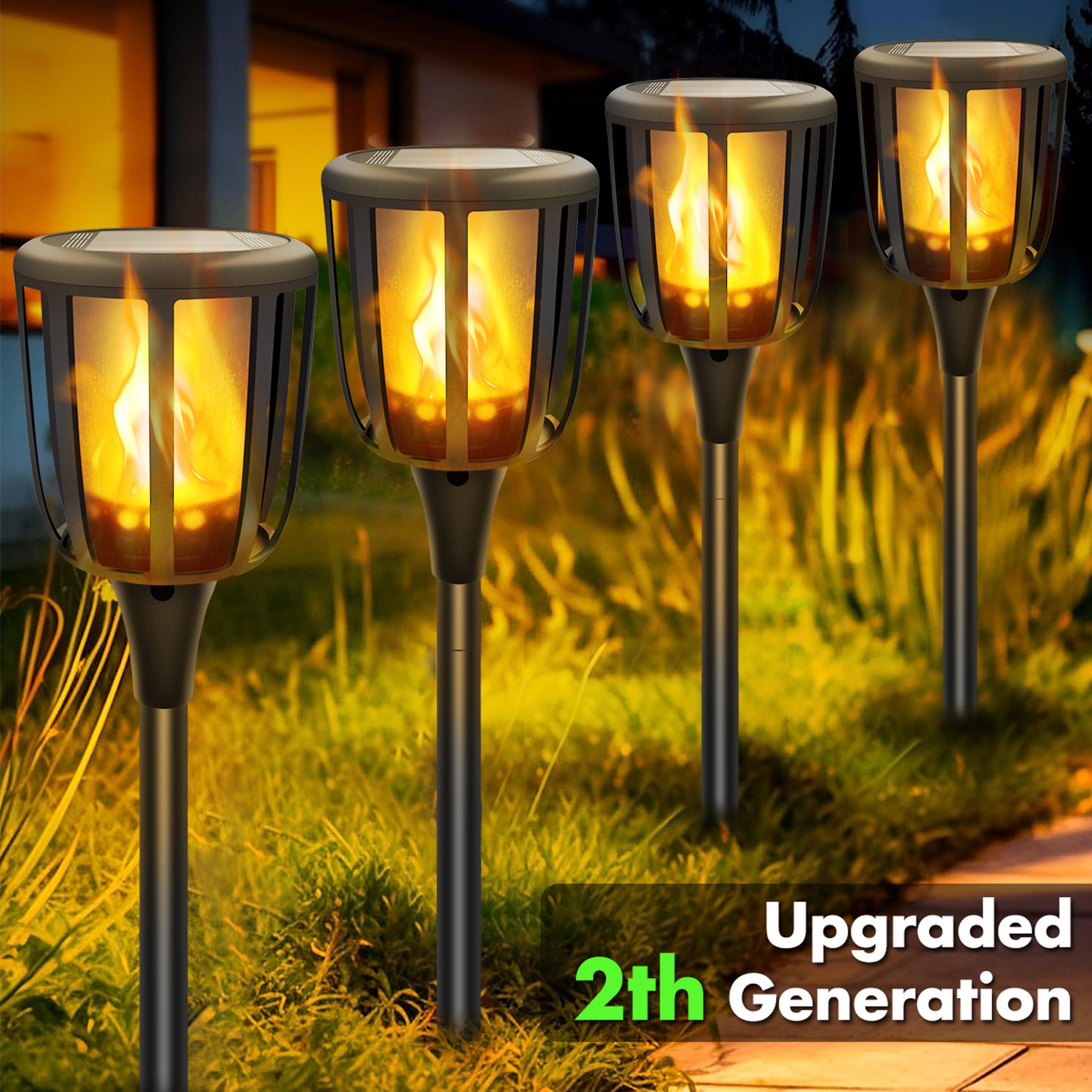 solar flame torch lights with flickering led flame and ip65 waterproof design