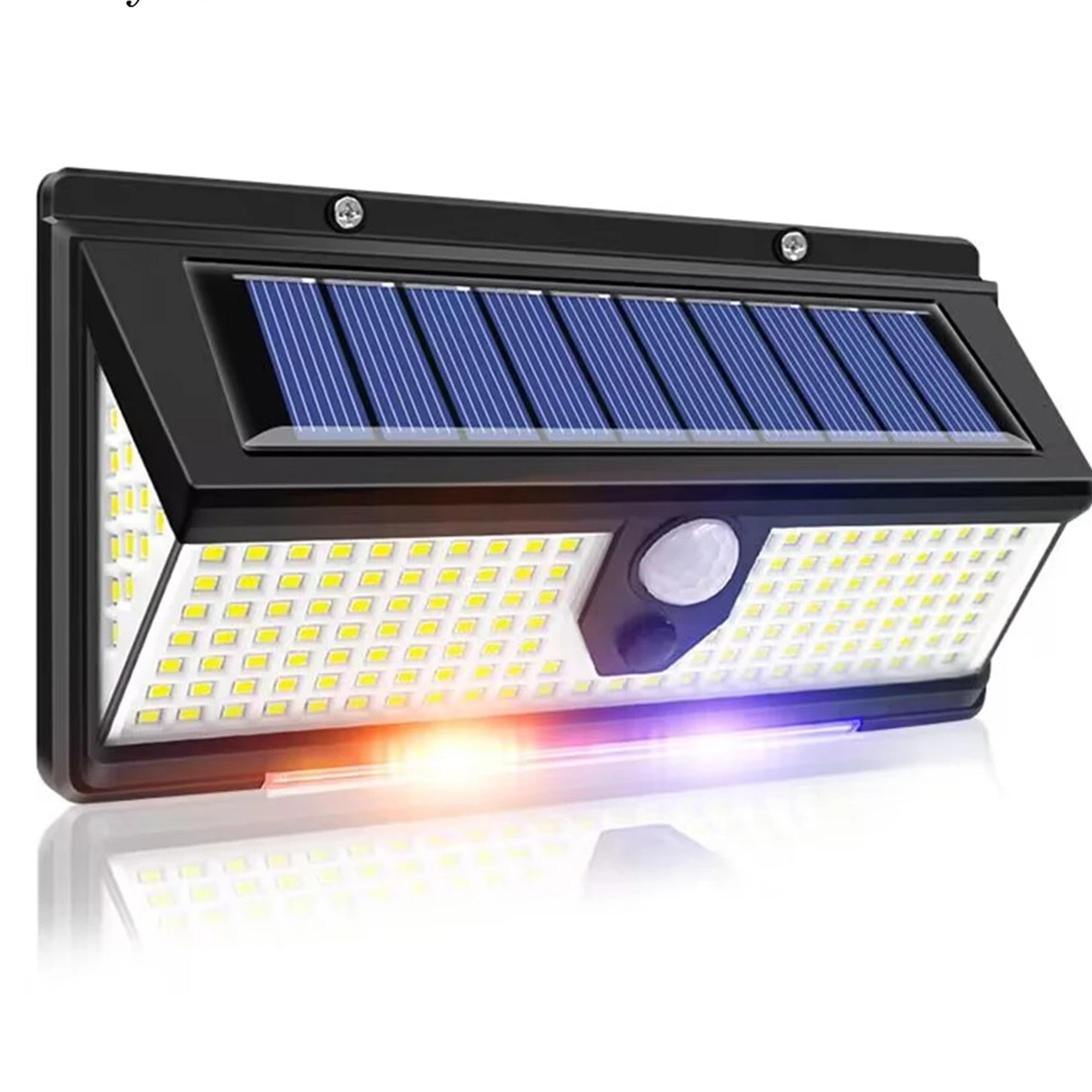 190 led solar motion sensor wall light with 4 lighting modes and ip65 protection