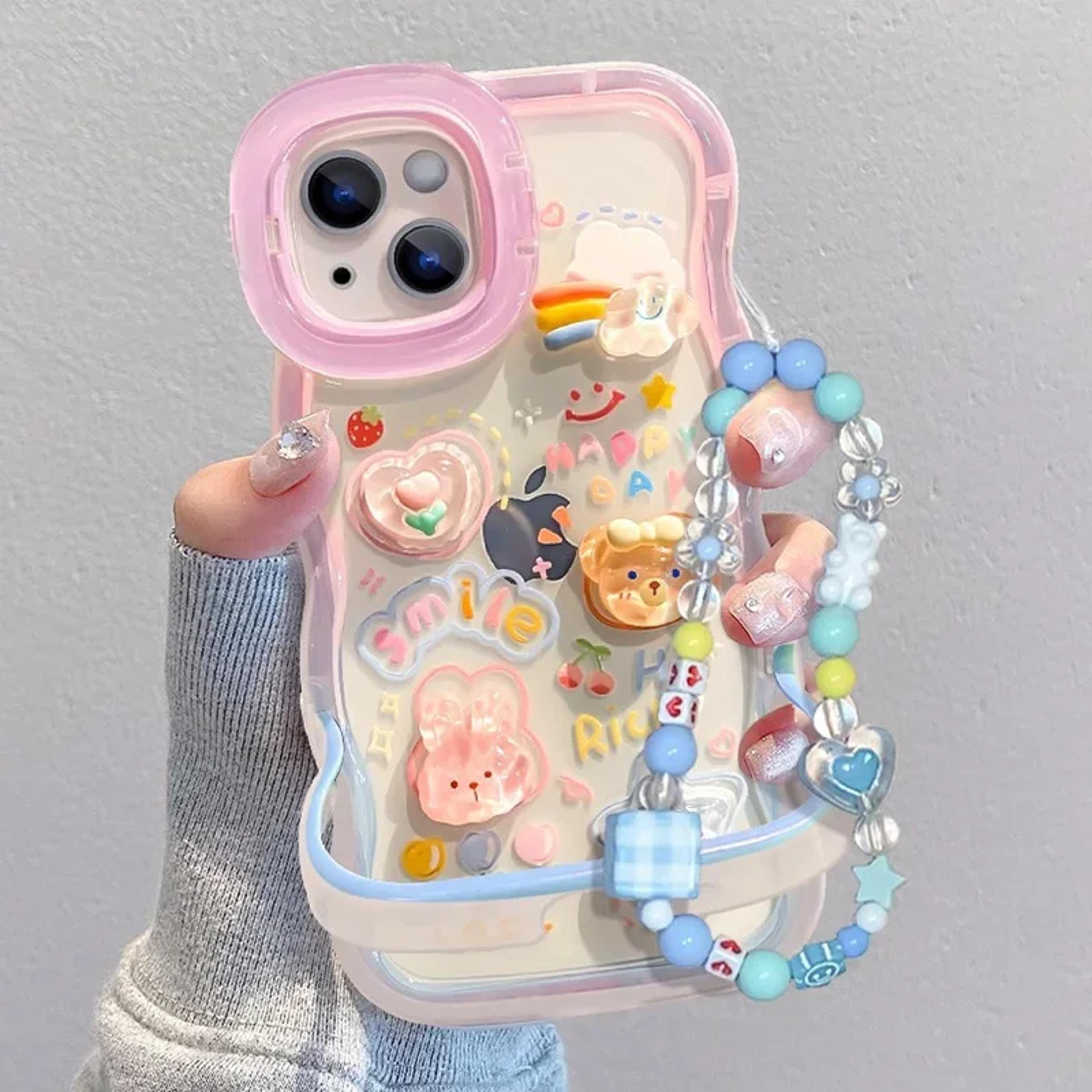 rainbow beaded iphone case with 3d stand and lanyard