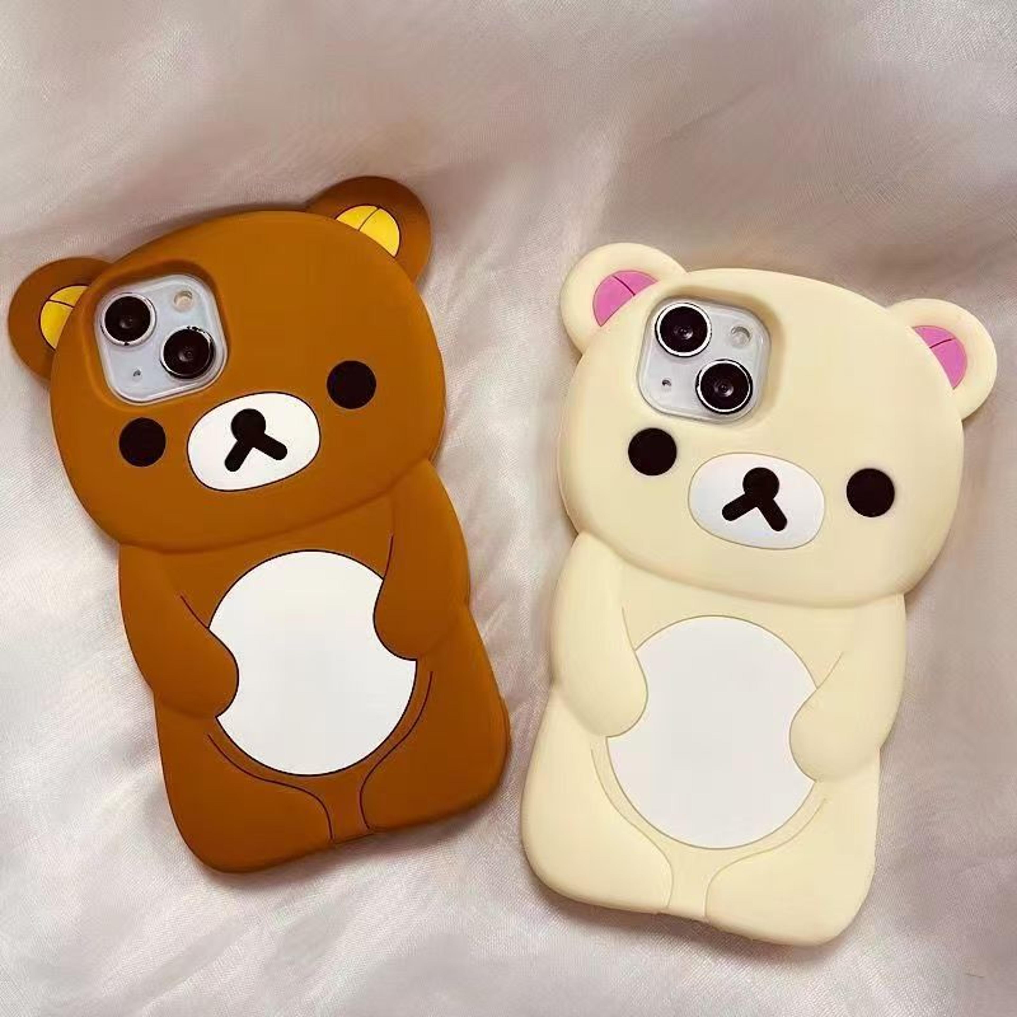 3d bear couple silicone phone case full coverage cartoon cover for iphone models