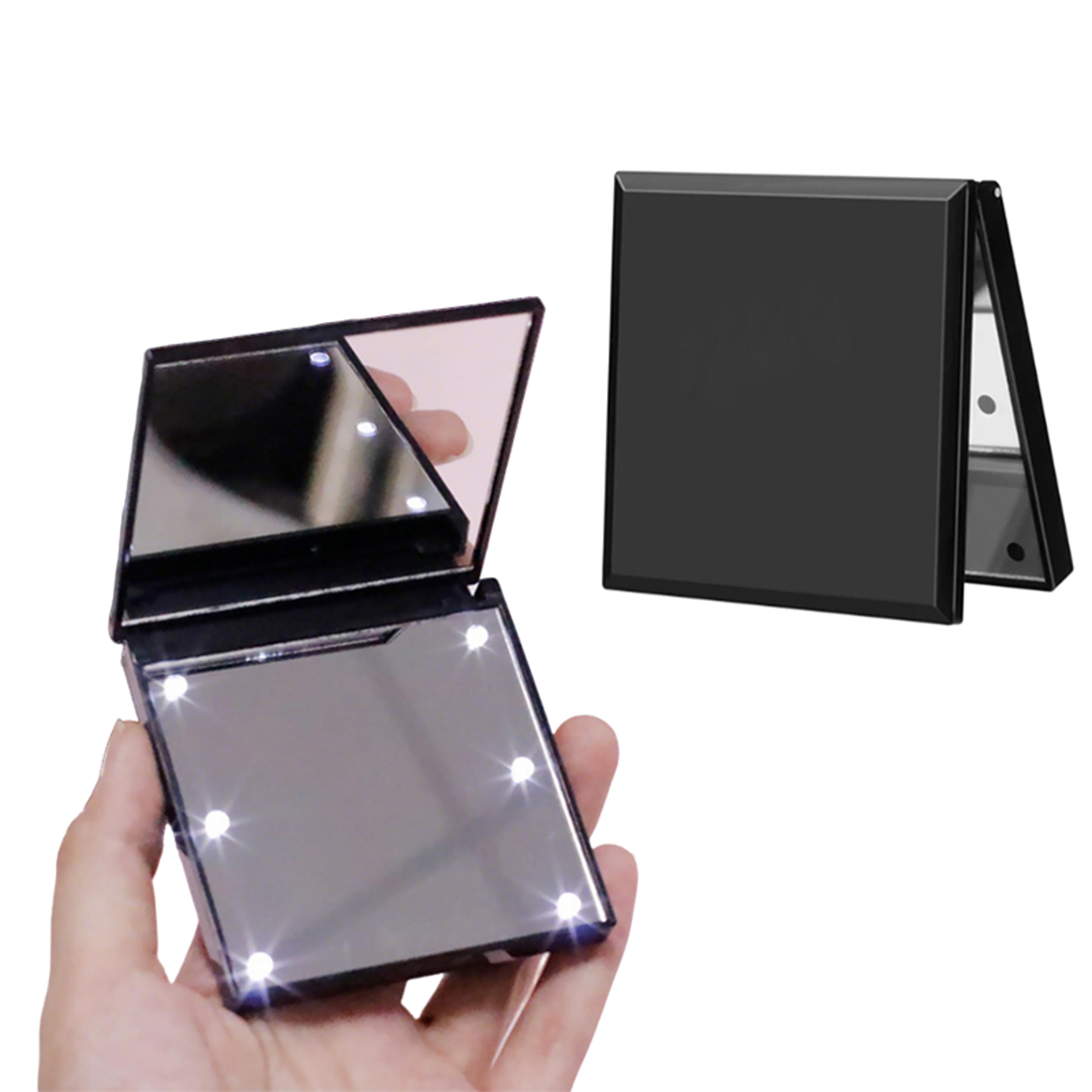 compact travel makeup mirror with 6 led lights foldable self standing purse mirror