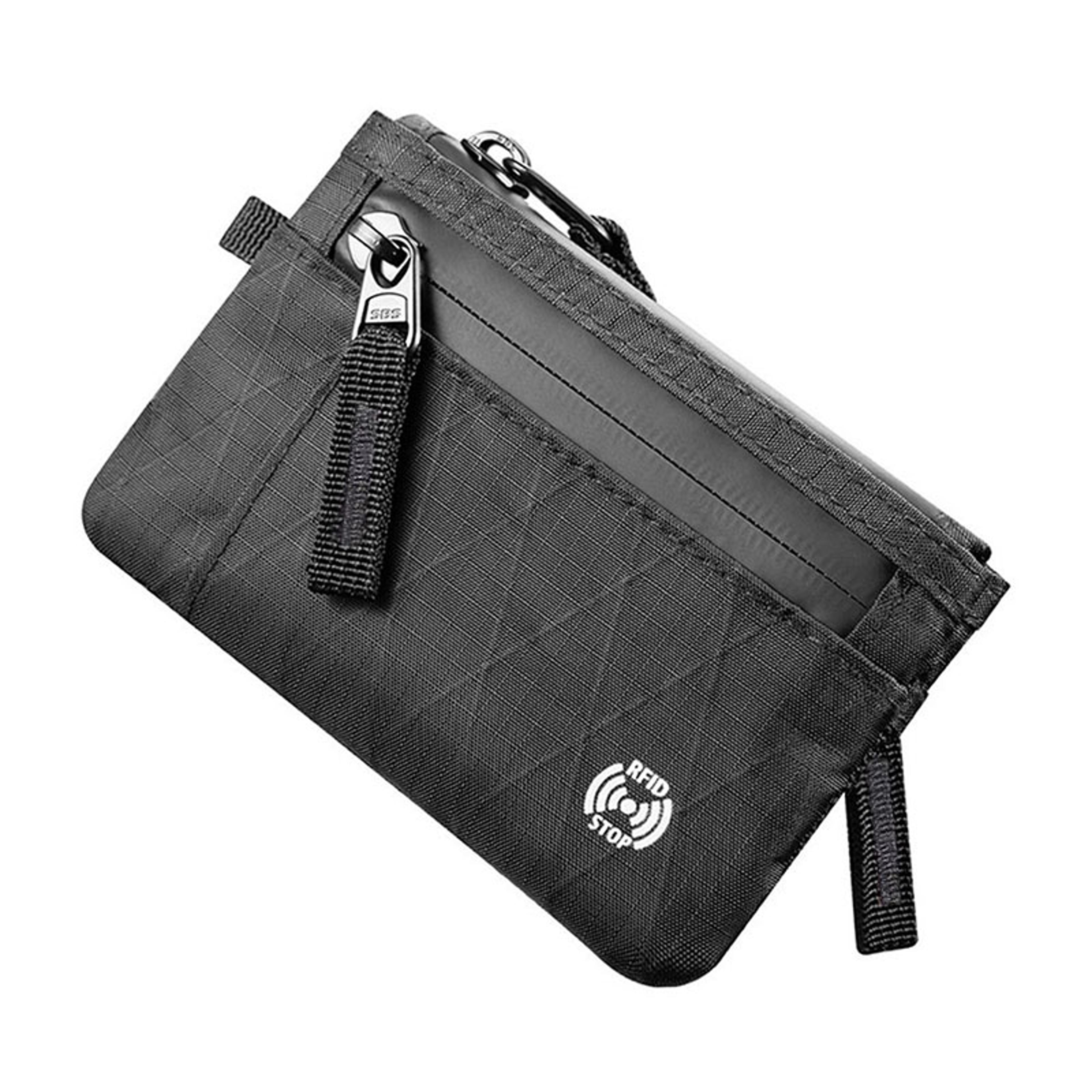 rfid card holder with zipper nylon coin purse and carabiner