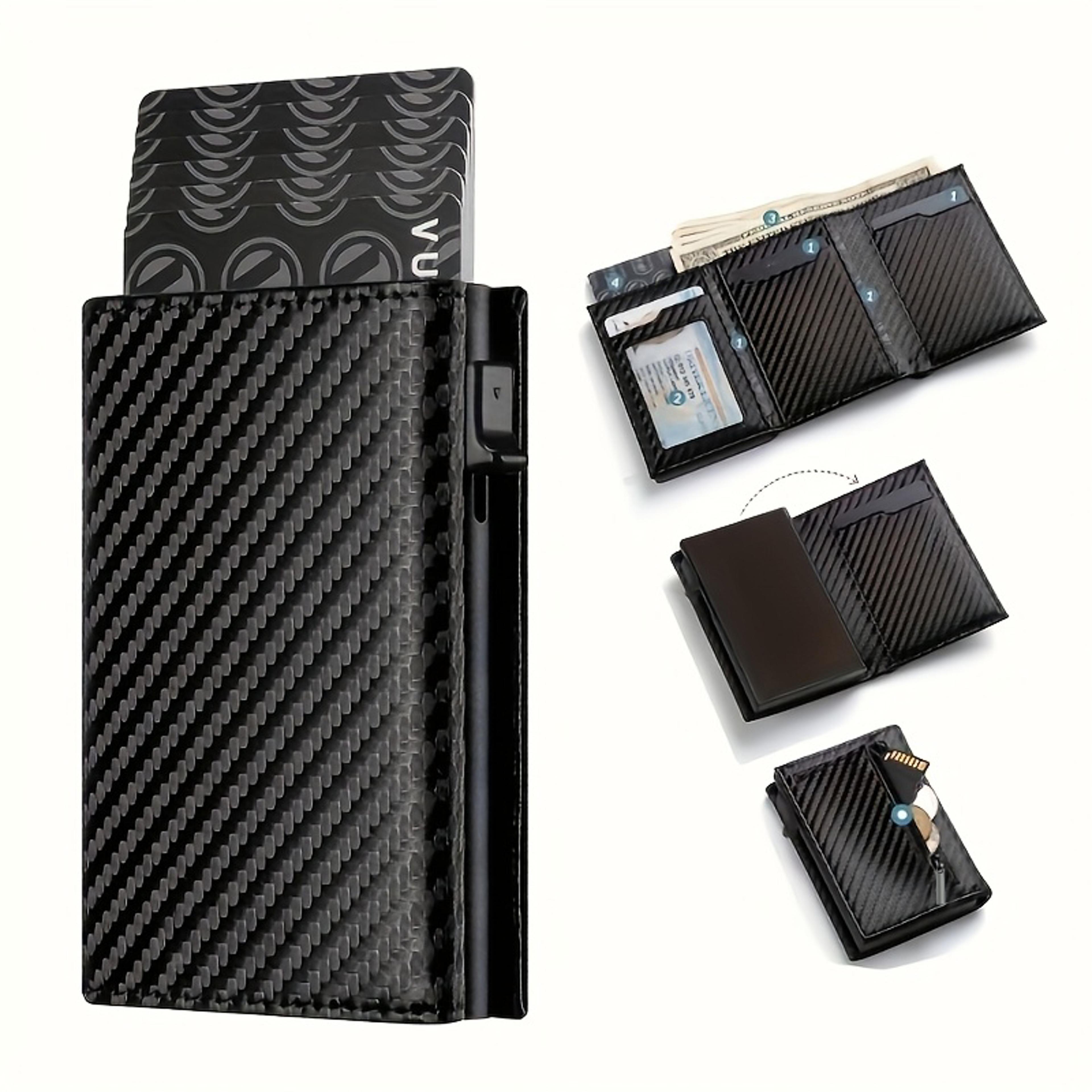 men's rfid blocking wallet with pop up card holder and zipper coin pocket
