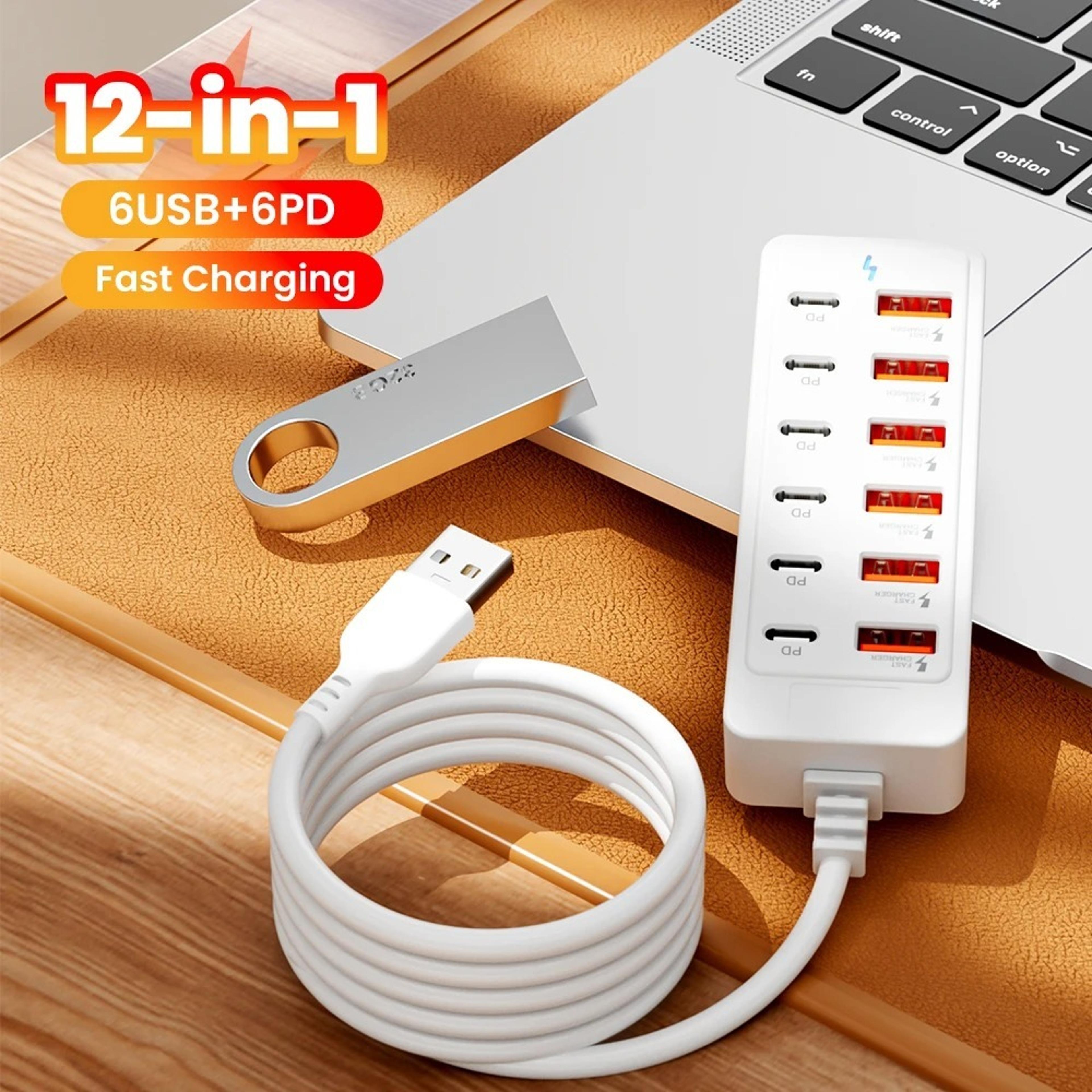 12 port usb hub adapter with usb a and usb type c interface