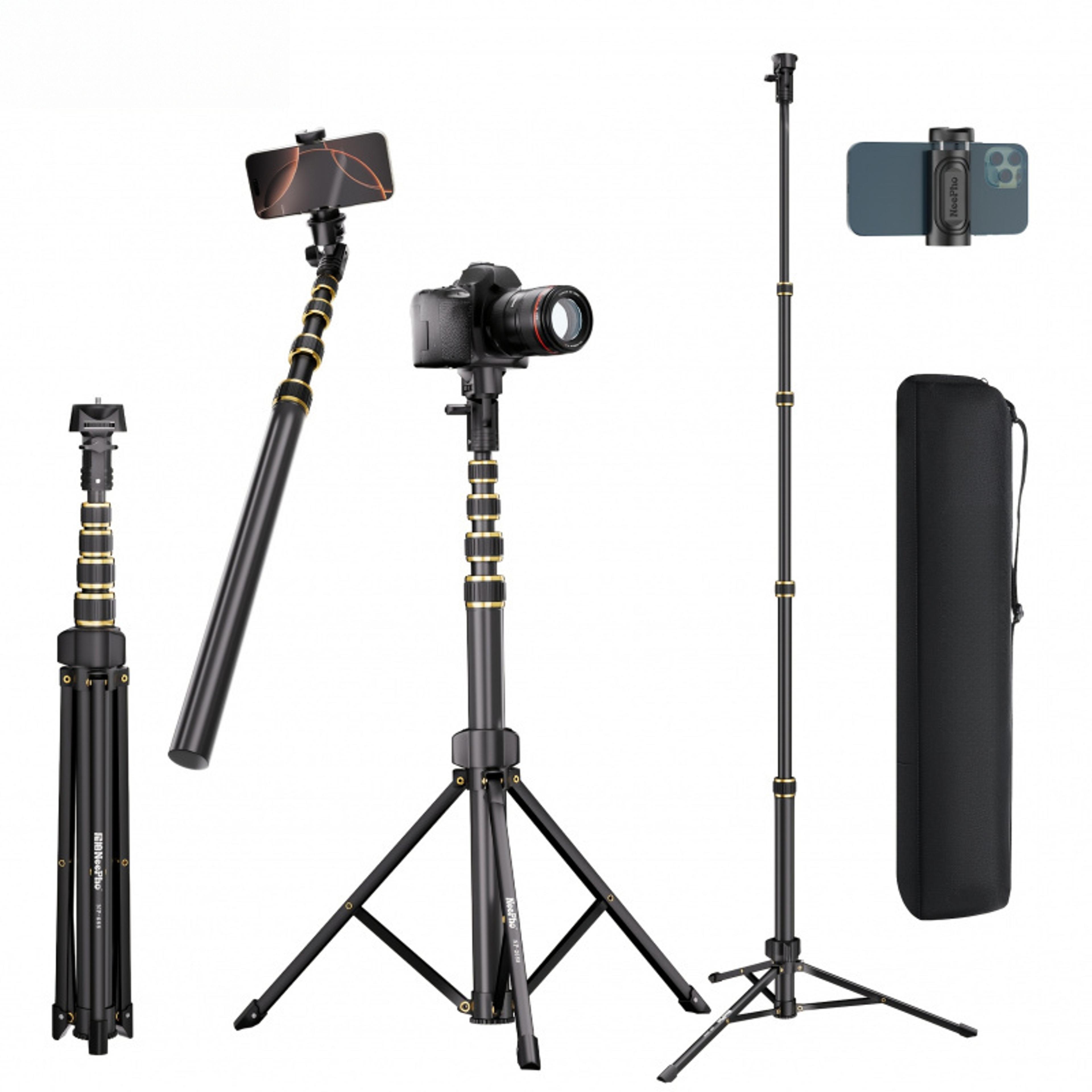 210cm extendable phone tripod selfie stick with adjustable phone holder
