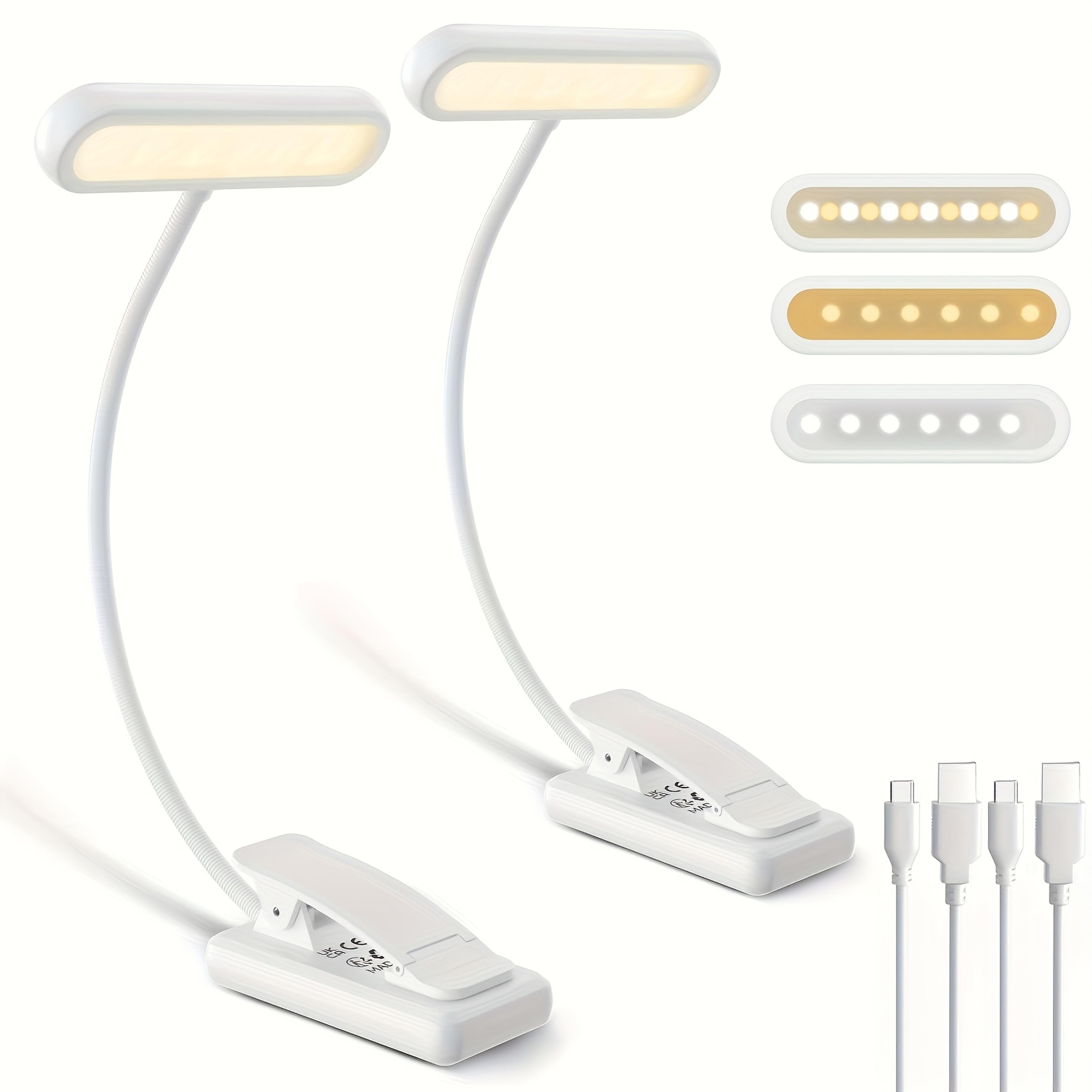 usb rechargeable book light with 3 color led clamp for bed and study desk