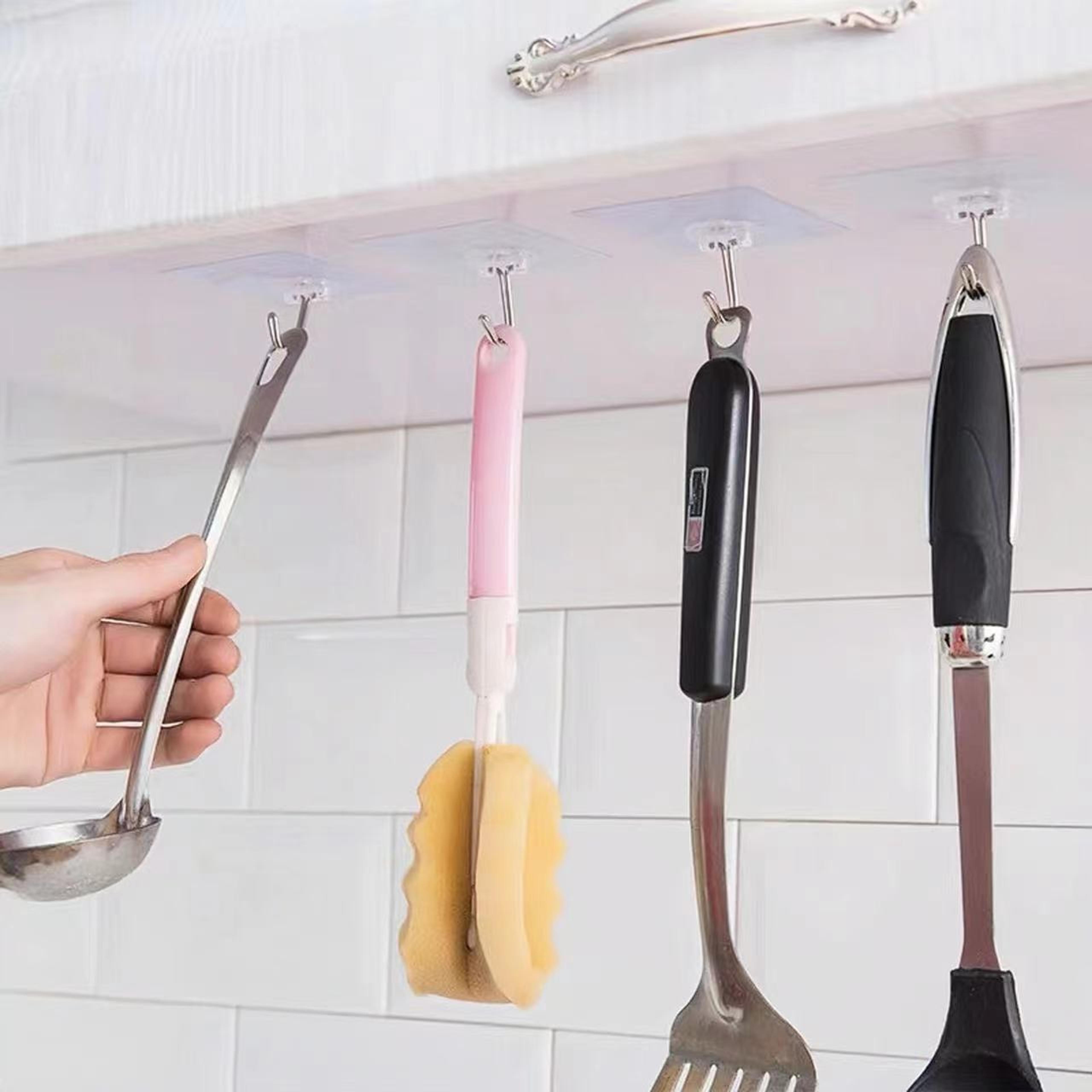 strong self adhesive transparent wall hooks with stainless steel hook core