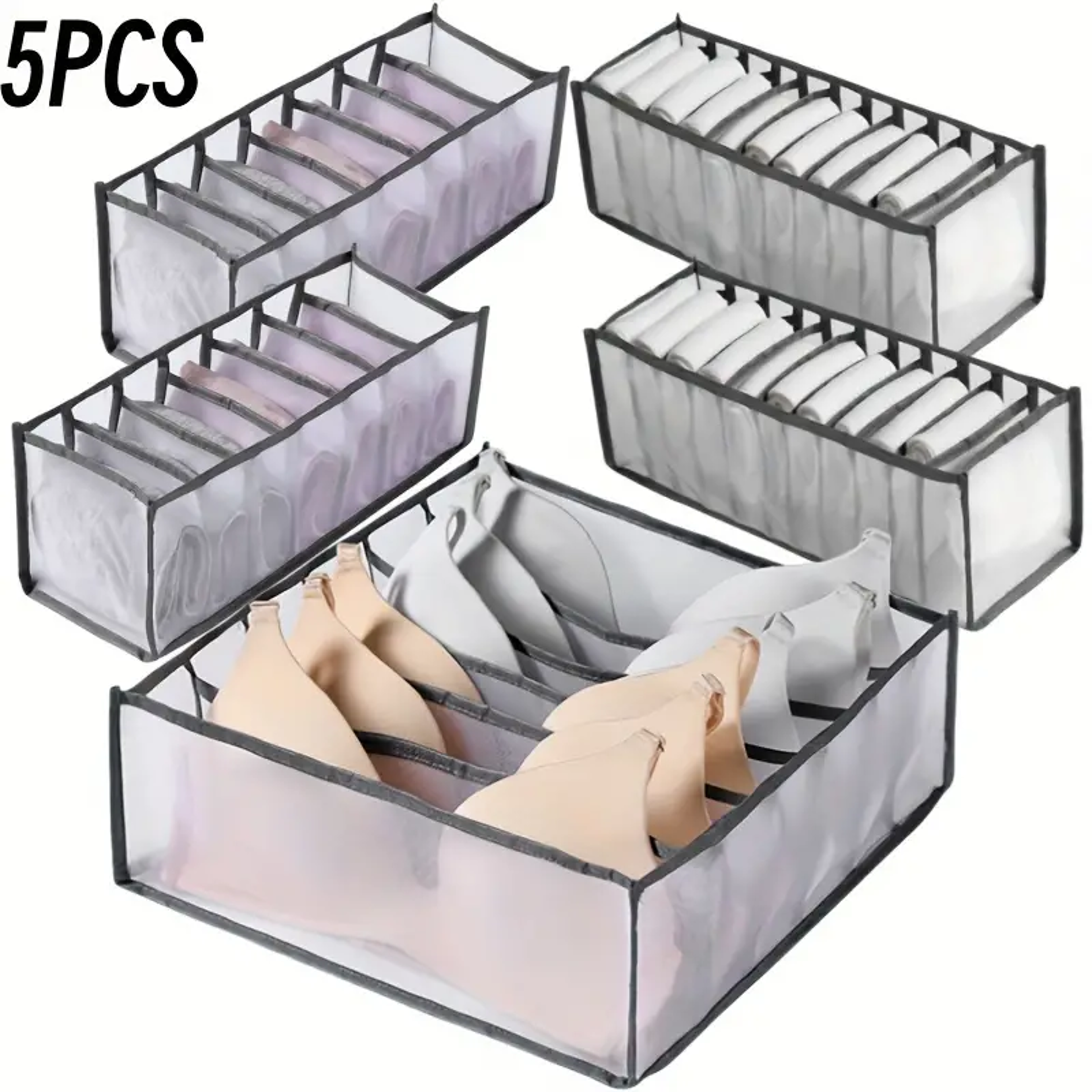 5 pack foldable nylon drawer organizer boxes for socks and underwear