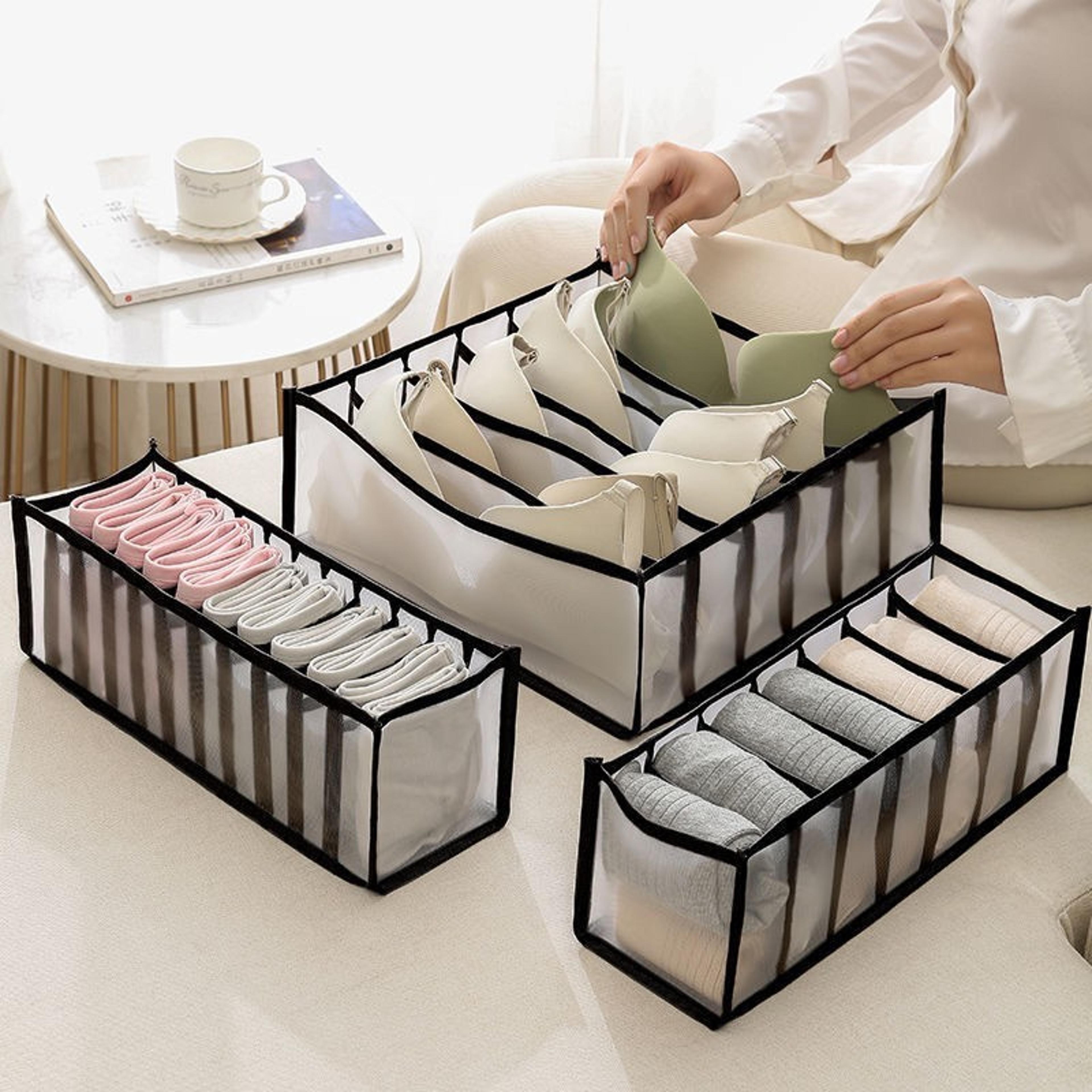 foldable underwear drawer organizer with transparent mesh compartments