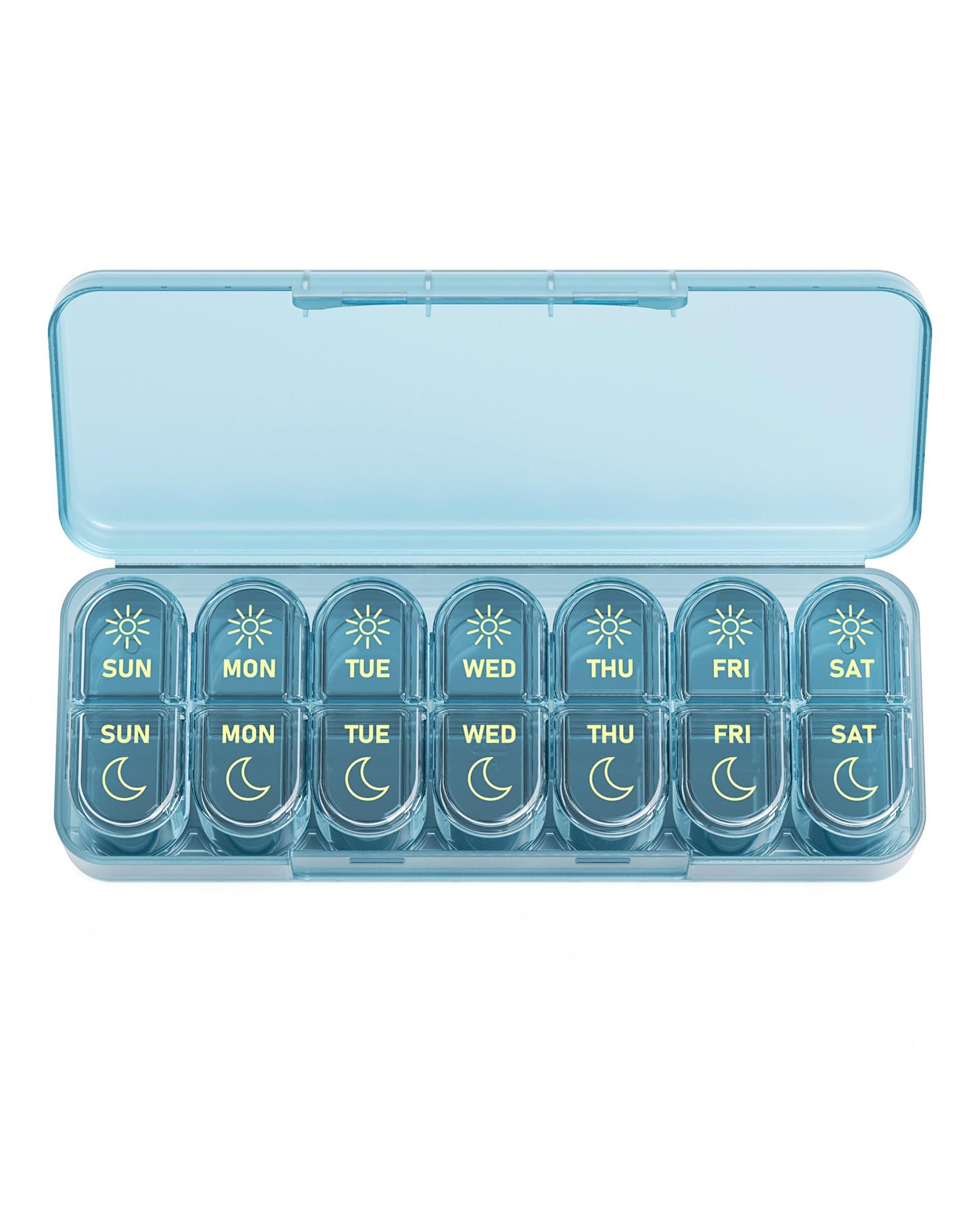 7 day am pm pill organizer with large compartments and secure latch