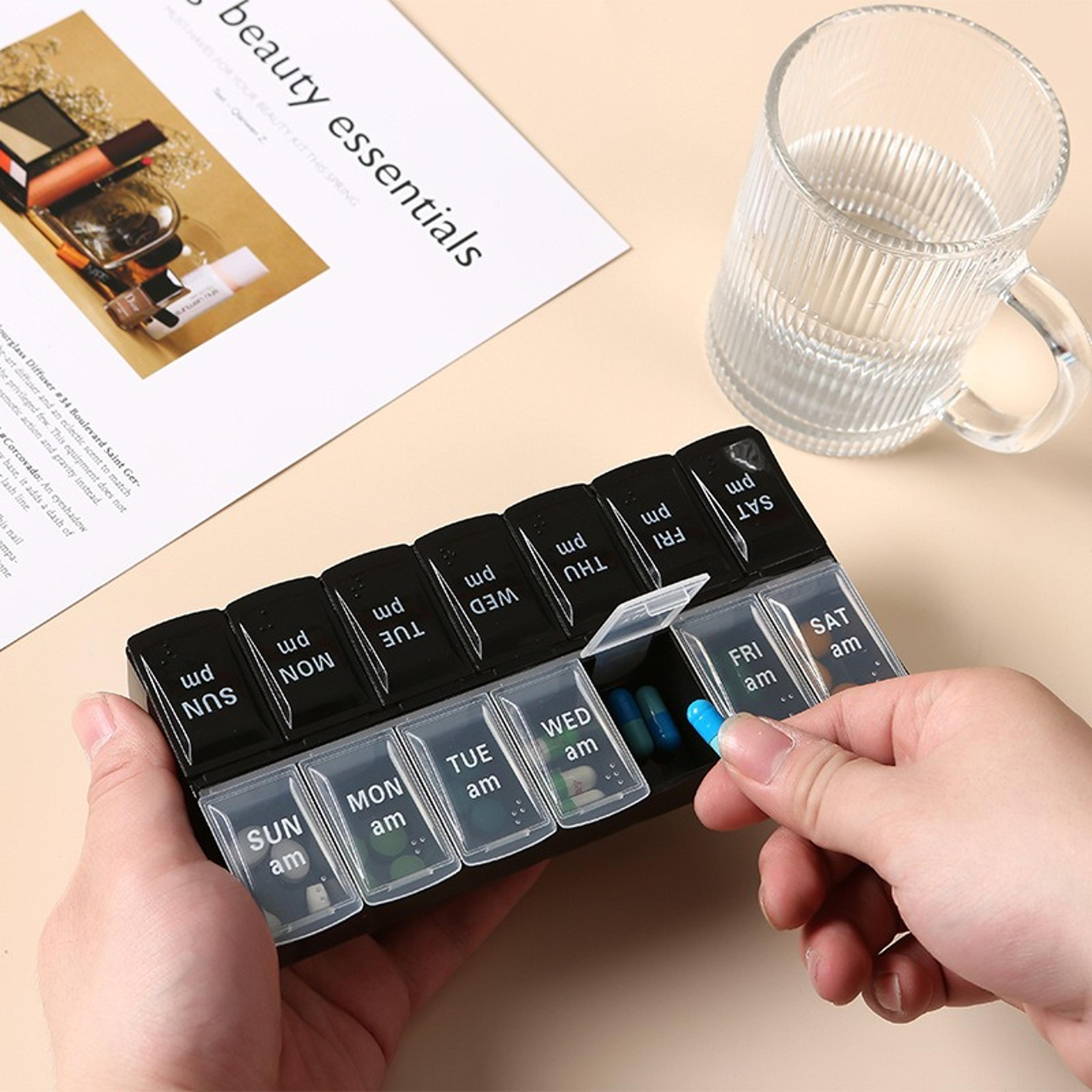 14 compartment weekly pill organizer portable travel medicine case