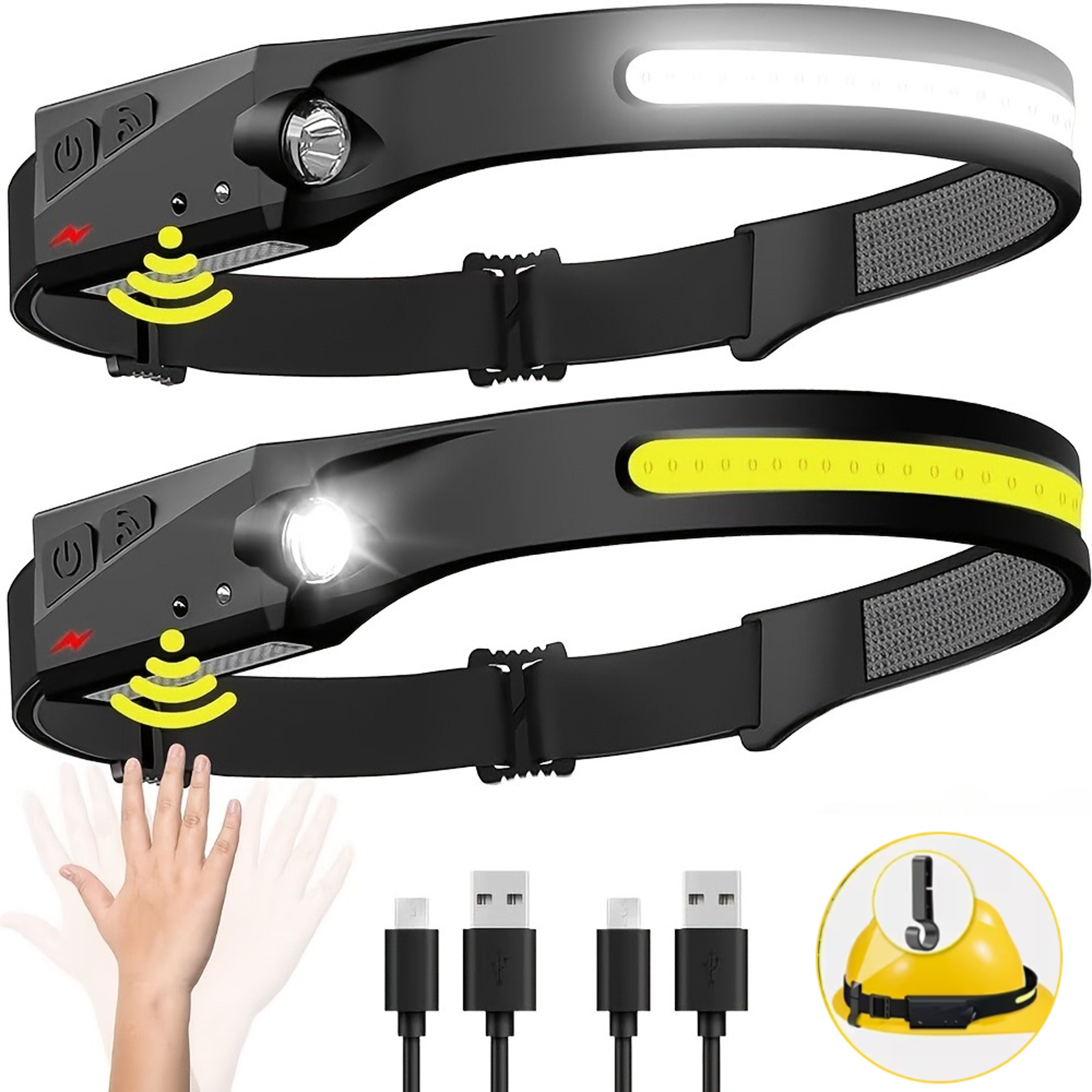 rechargeable led headlamp with motion sensor and 180° wide beam