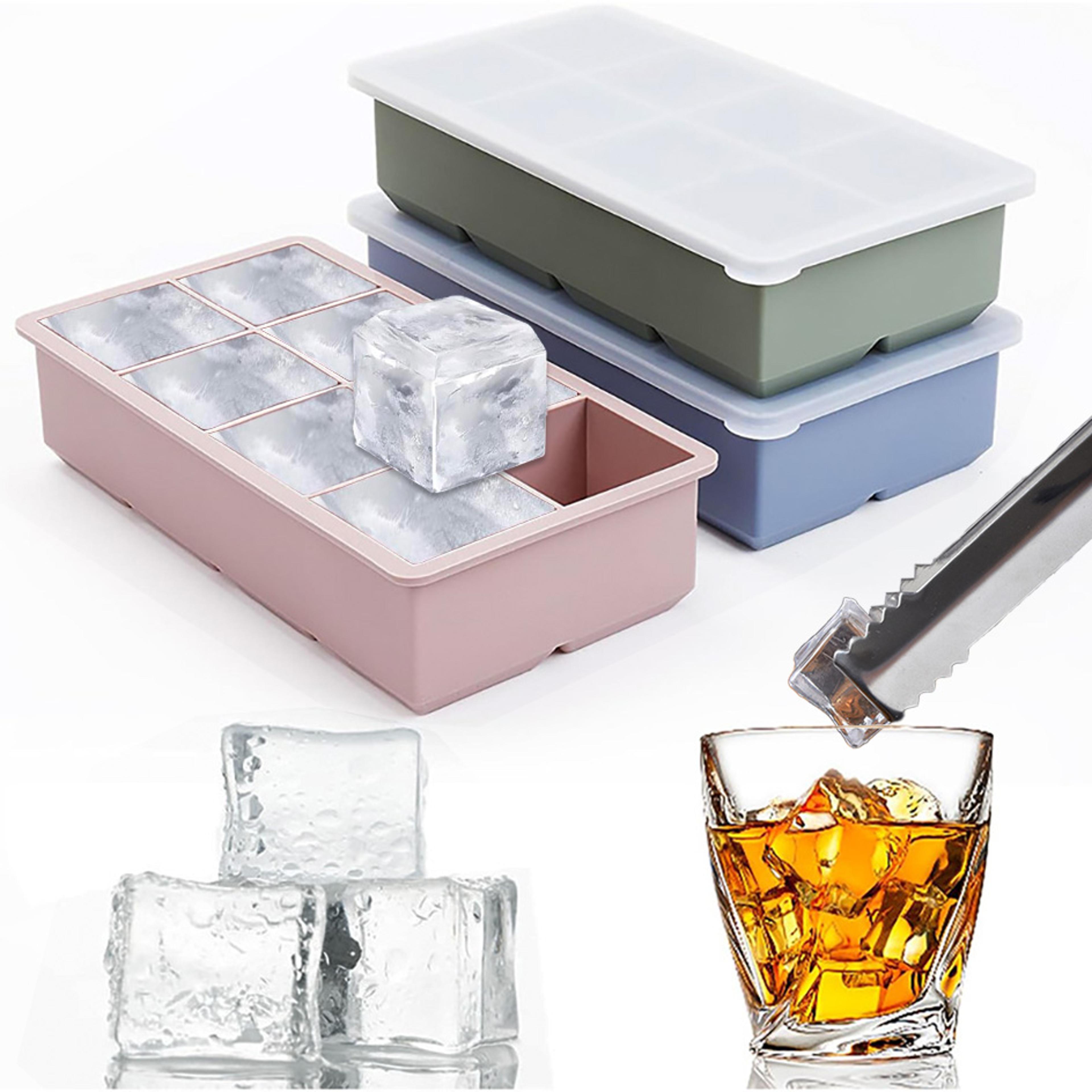 8 grid large square silicone ice cube tray with lid