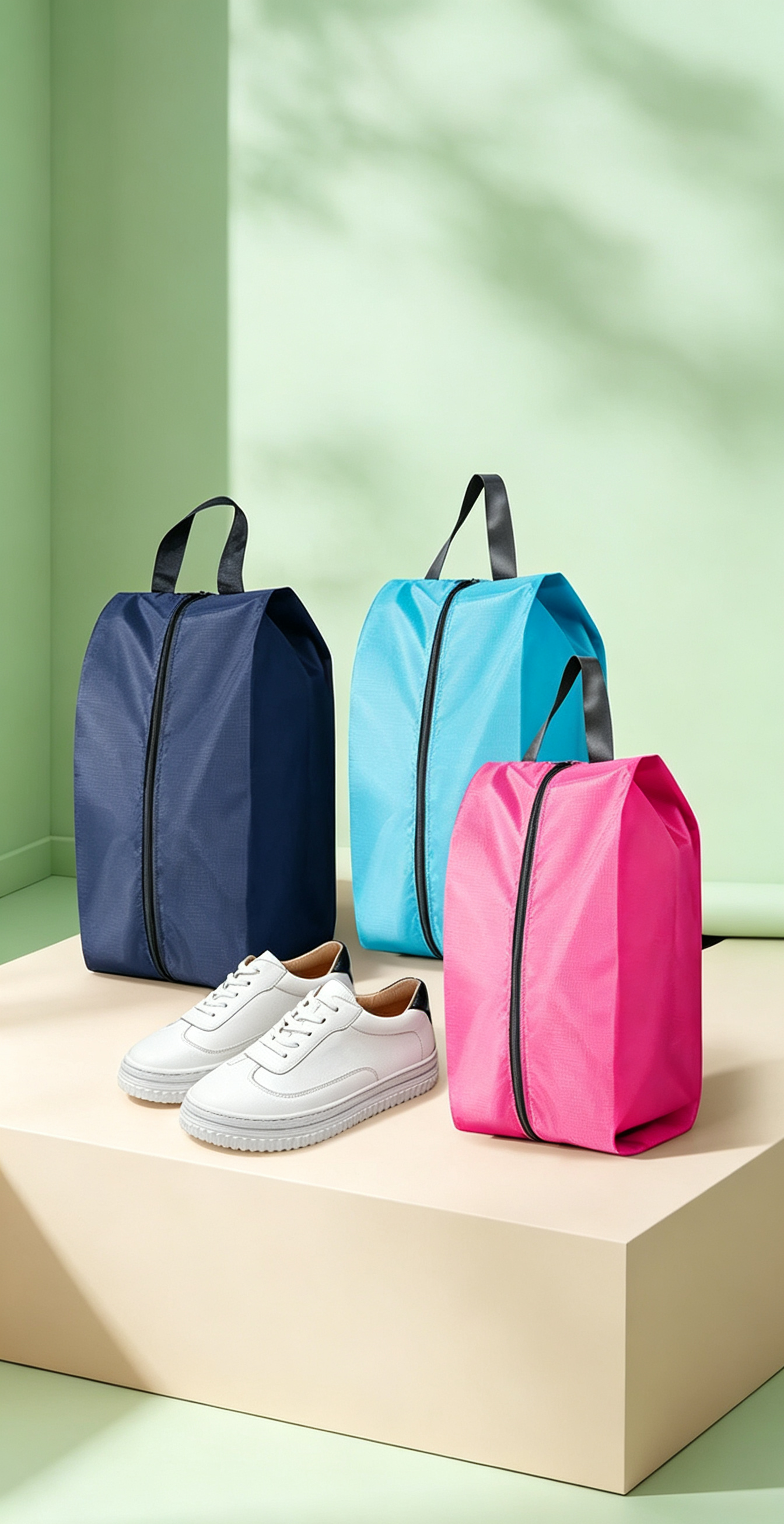 3 piece reusable oxford travel shoe storage bag set