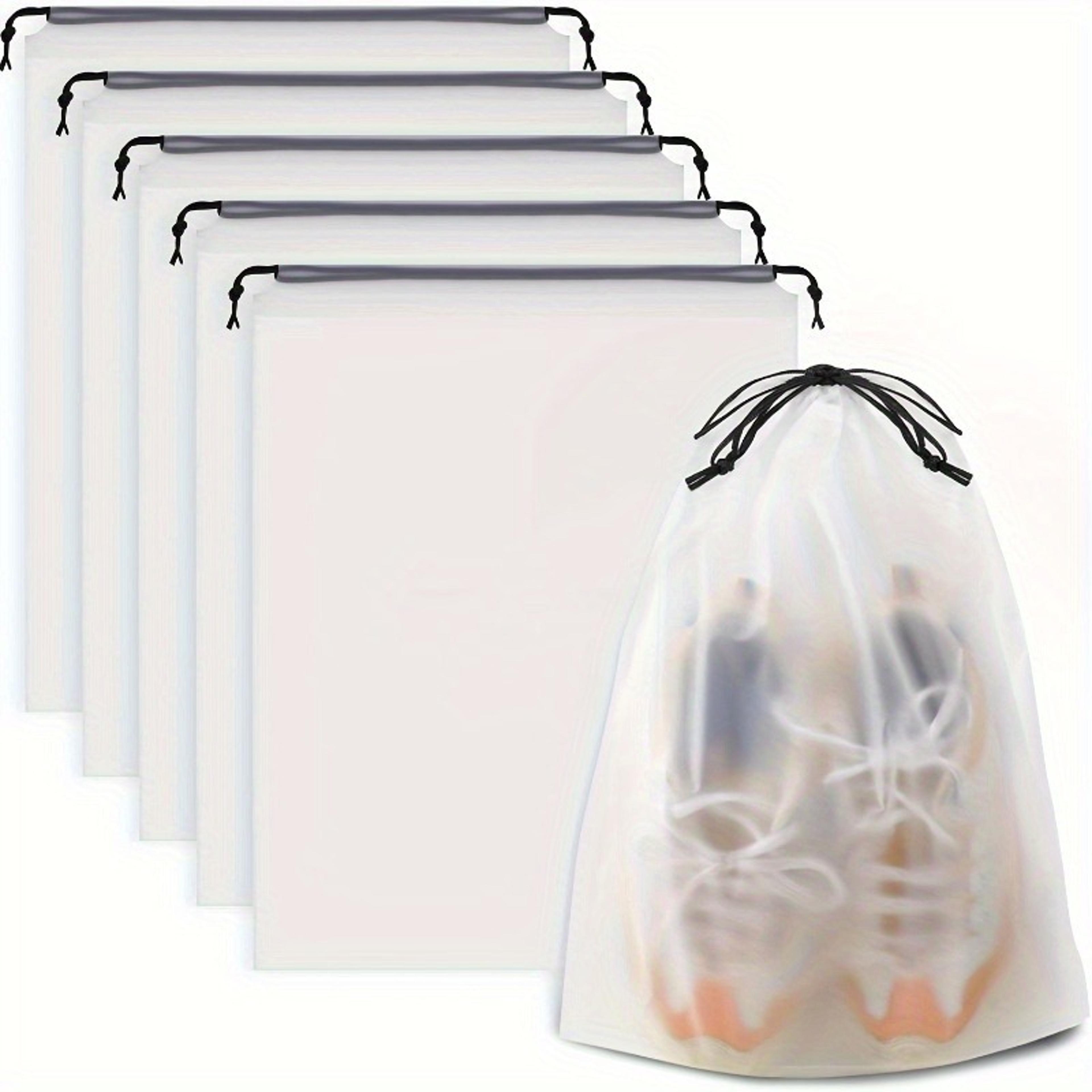 5-piece clear waterproof pvc drawstring shoe bags for travel and storage