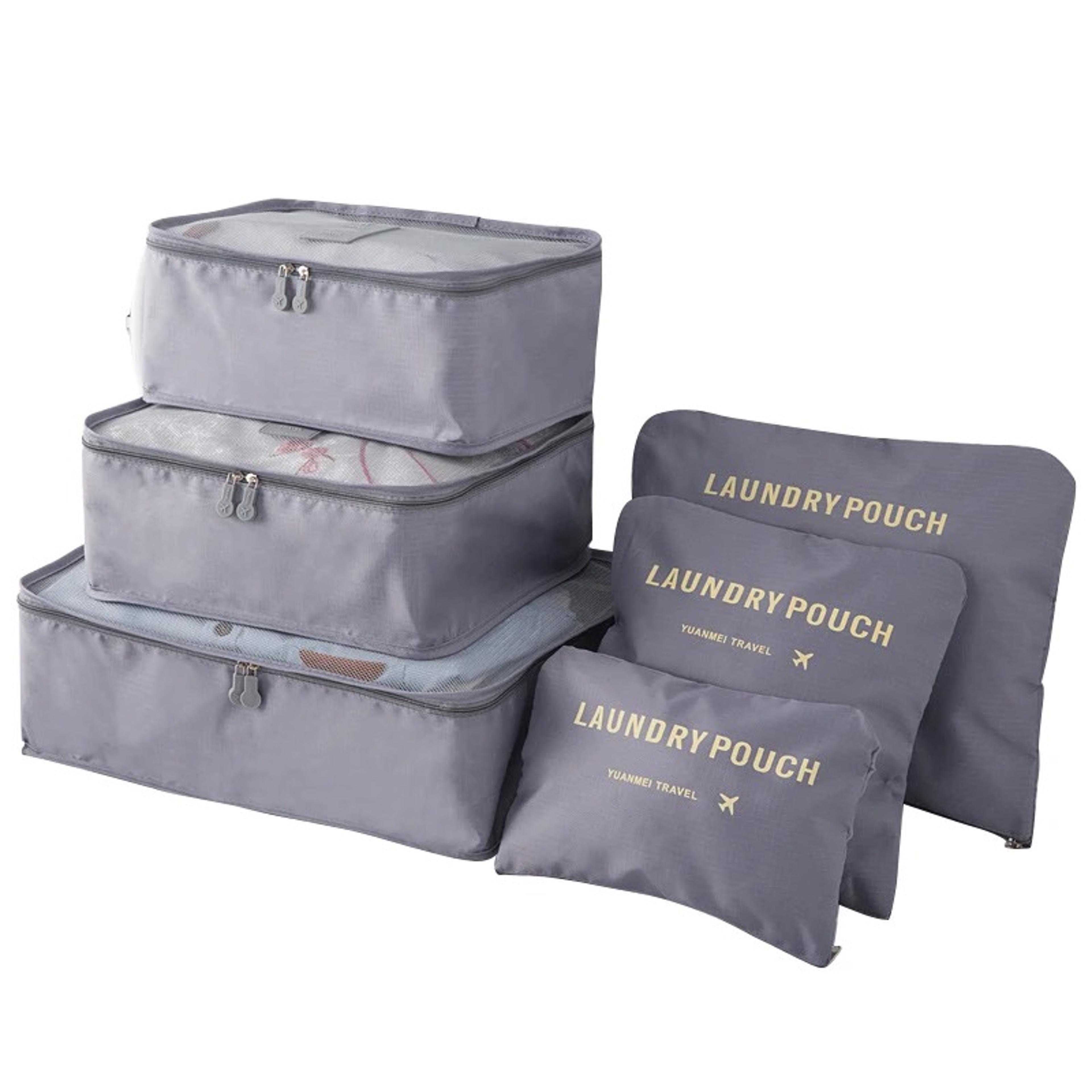 6 or 8 piece polyester packing cube set for clothes shoes and travel organization