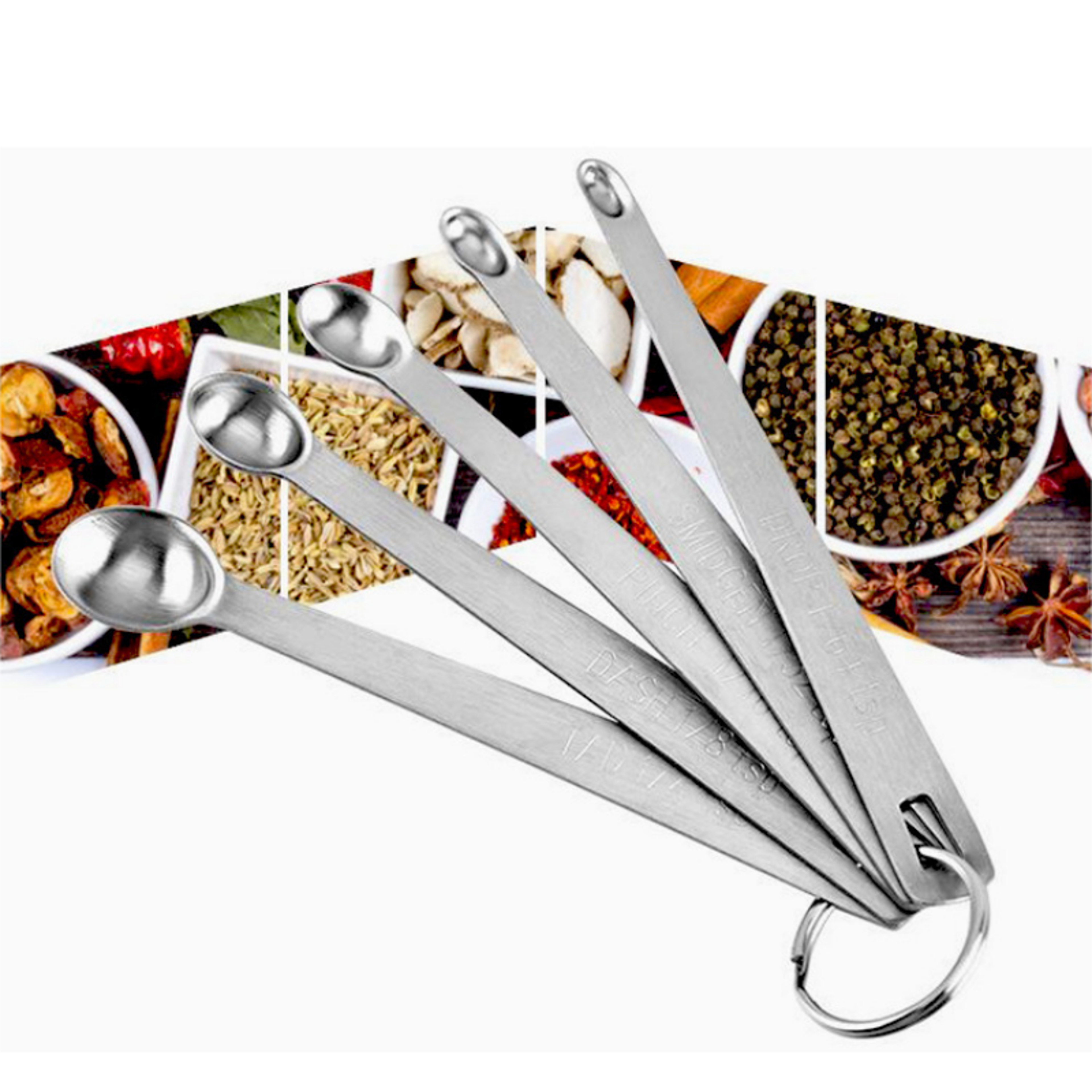 product name 5-piece mini stainless steel measuring spoon set for dry and liquid ingredients