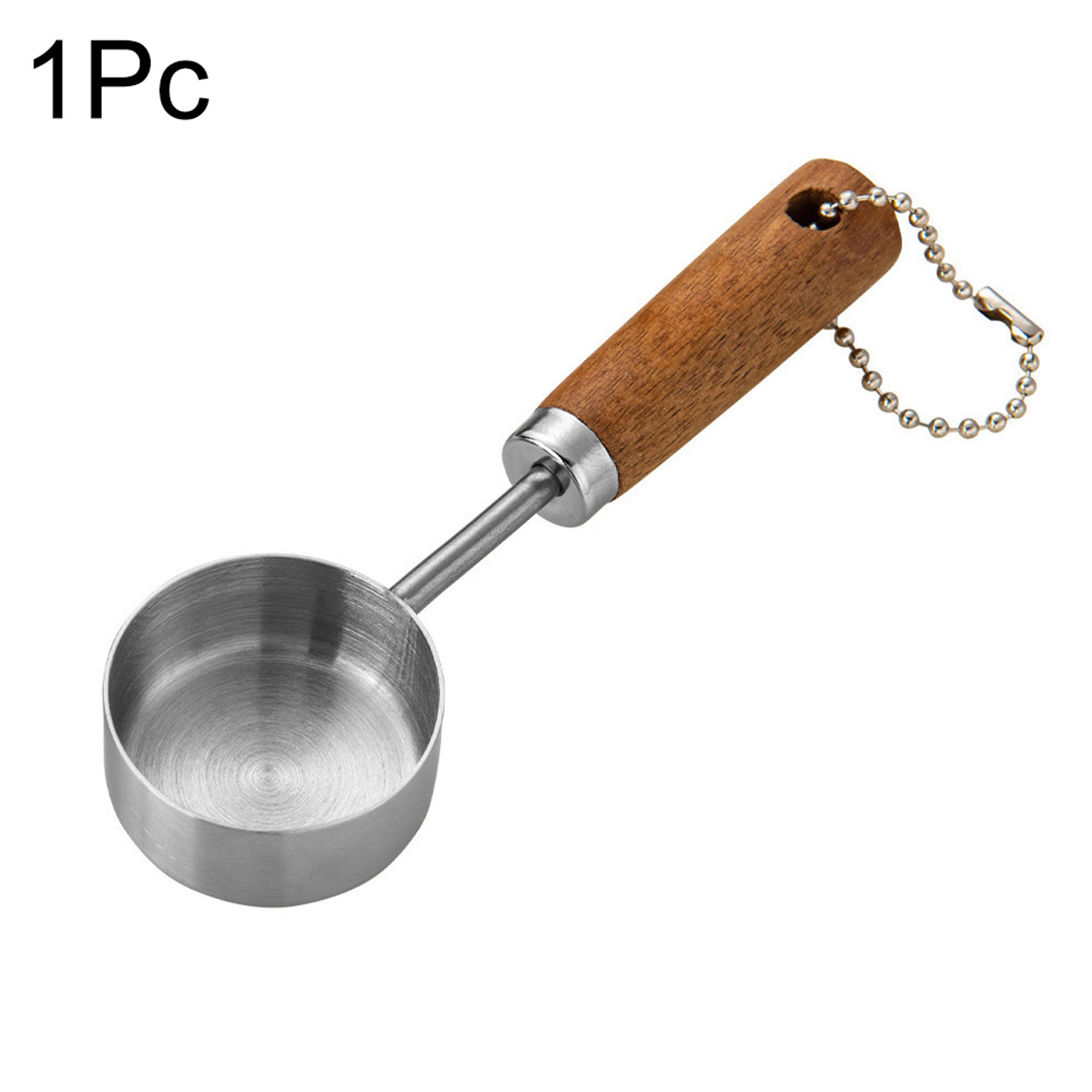 wooden handle stainless steel measuring cup and spoon set for baking coffee and bartending
