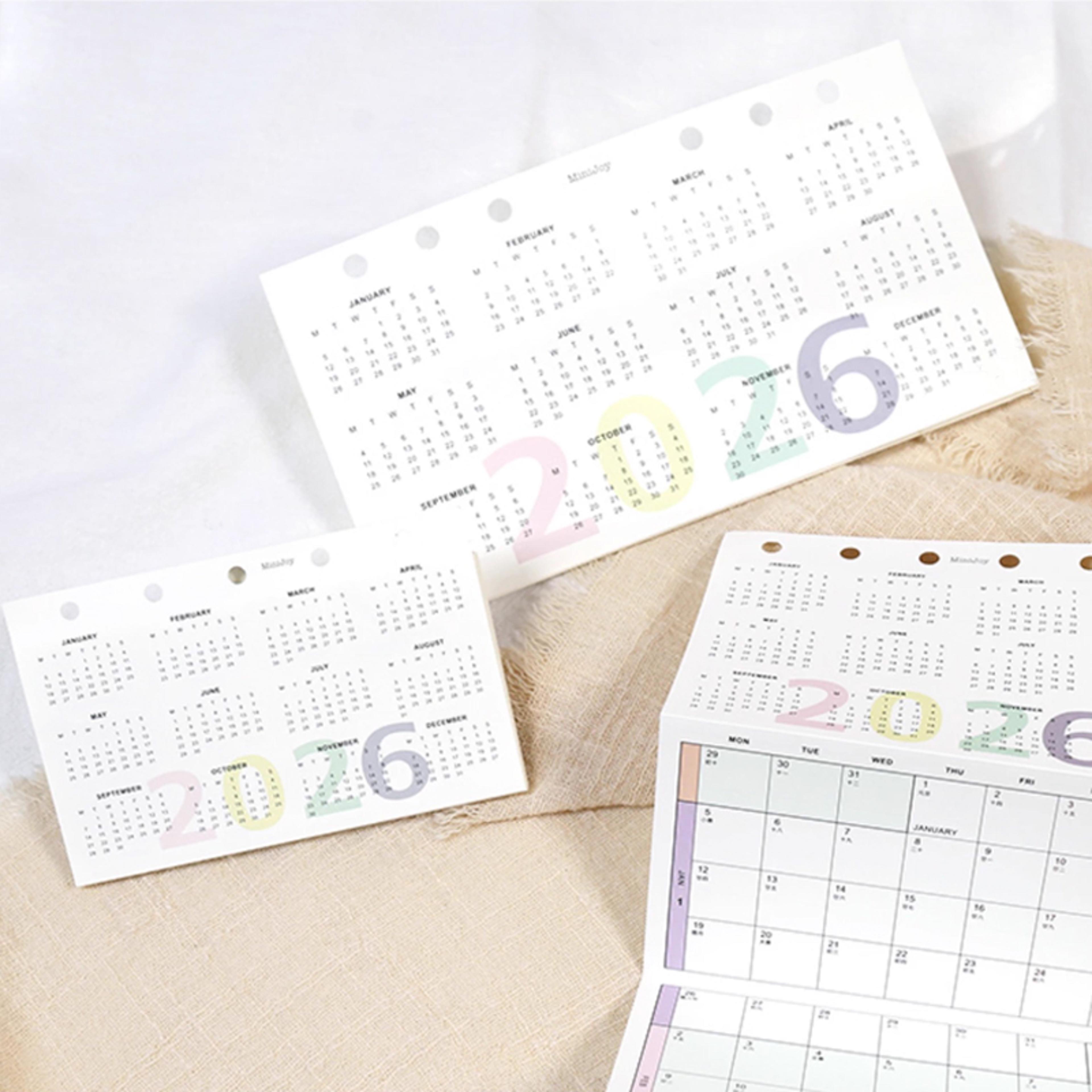 2026 calendar planner refill with 6 hole loose leaf 8 fold design