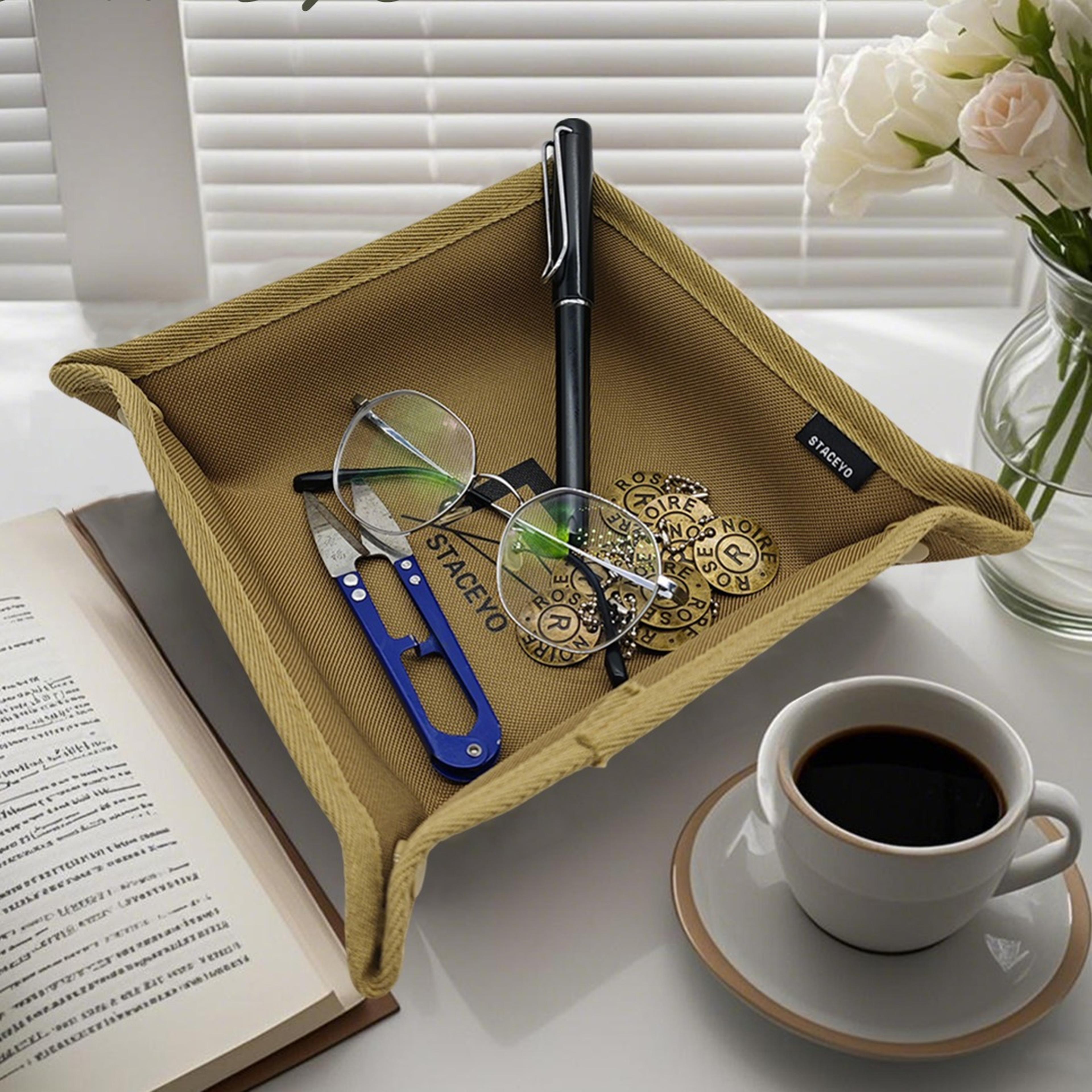 foldable oxford fabric desktop storage tray for home office and camping