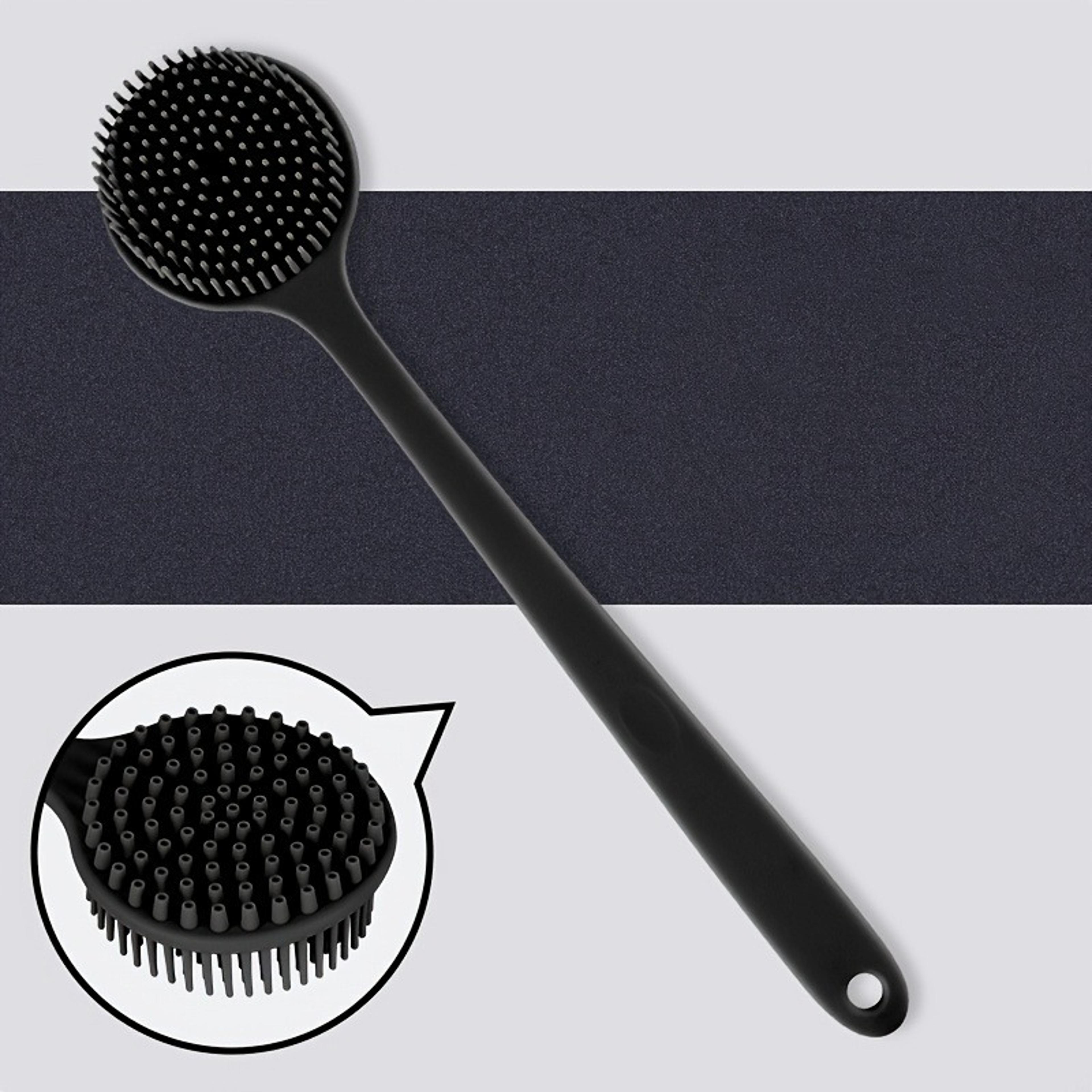 long handle back scrubber brush with soft exfoliating head for shower and bath