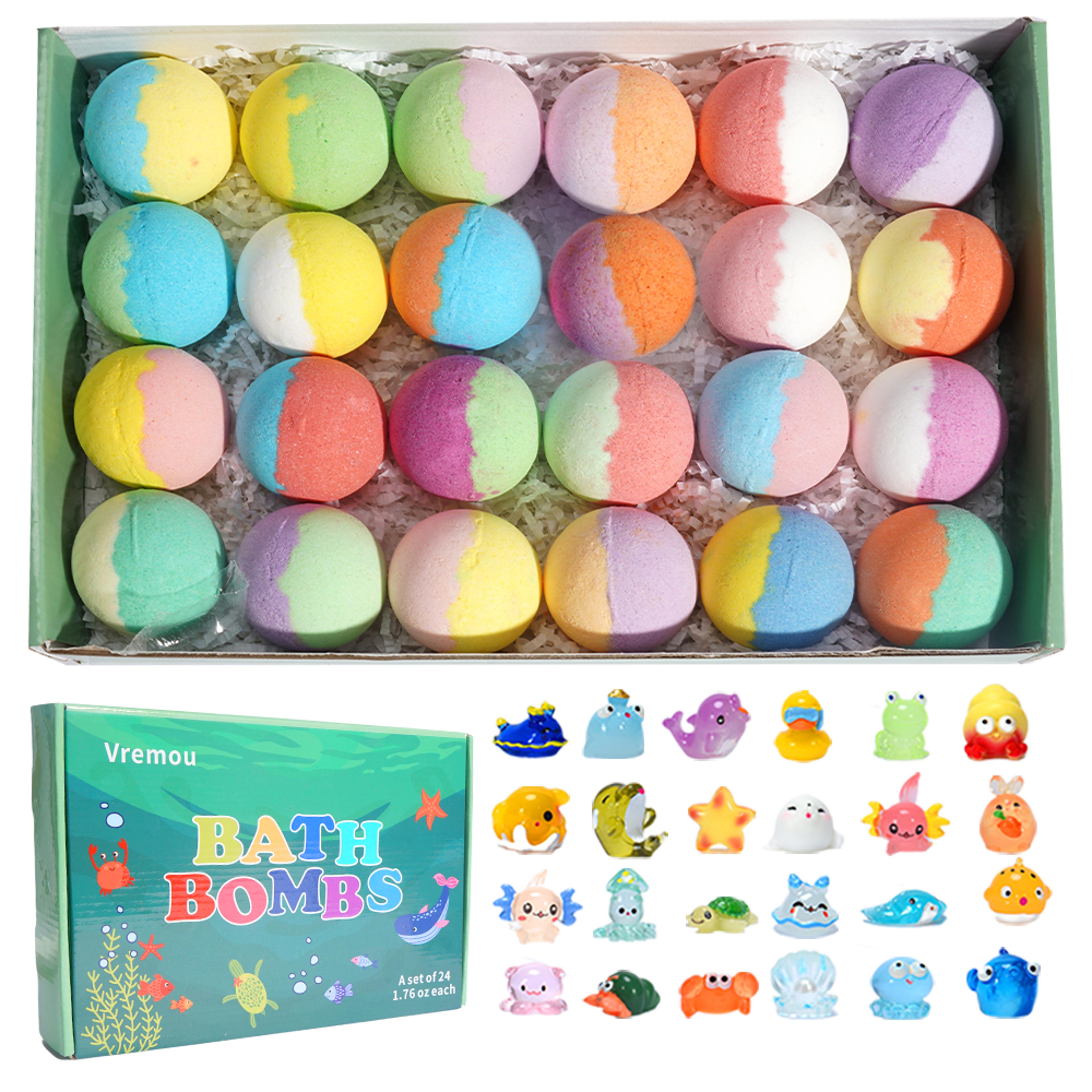 24 pack kids bath bombs with surprise inside fizzy bath gift set