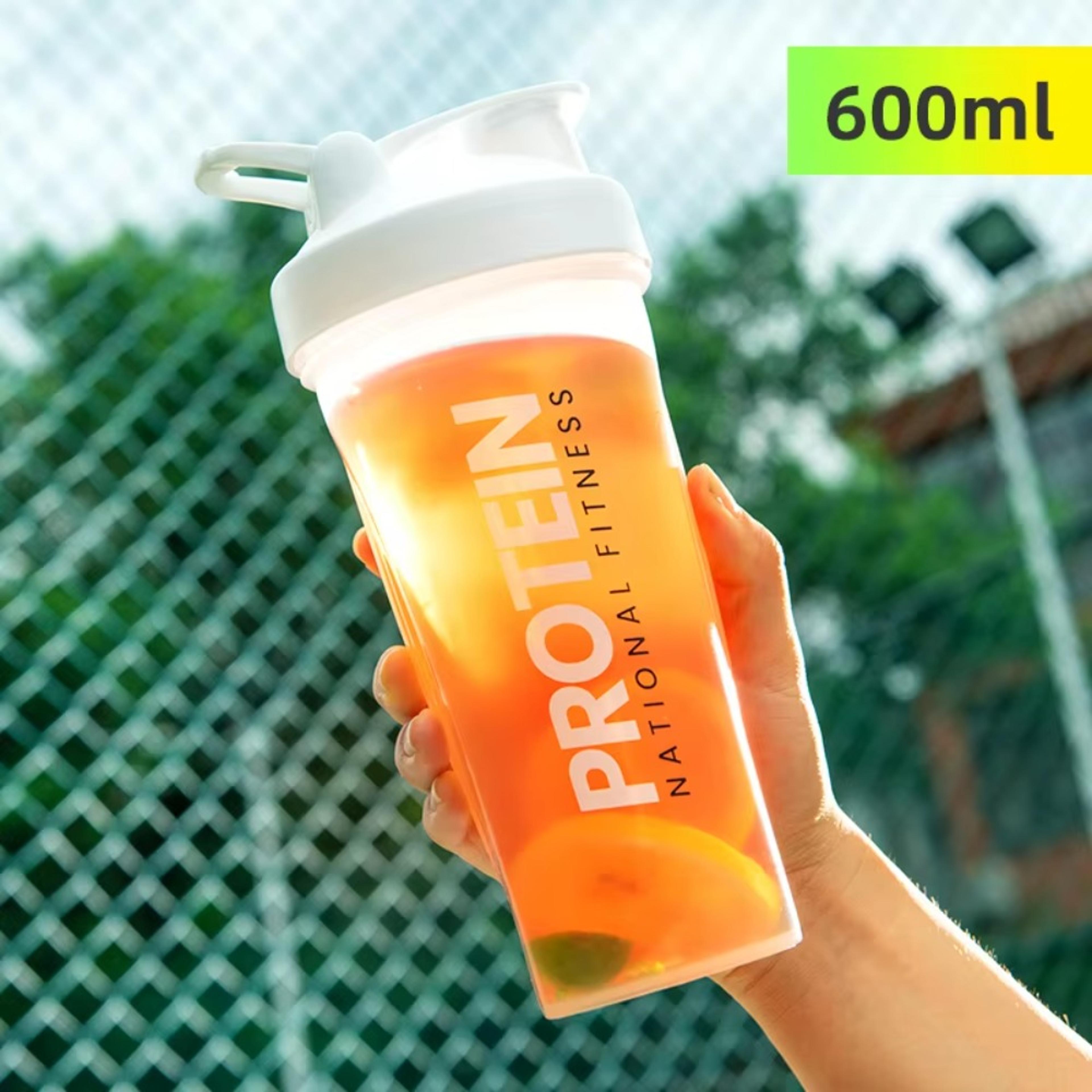 portable protein shaker bottle with measurement markings for fitness and meal replacement