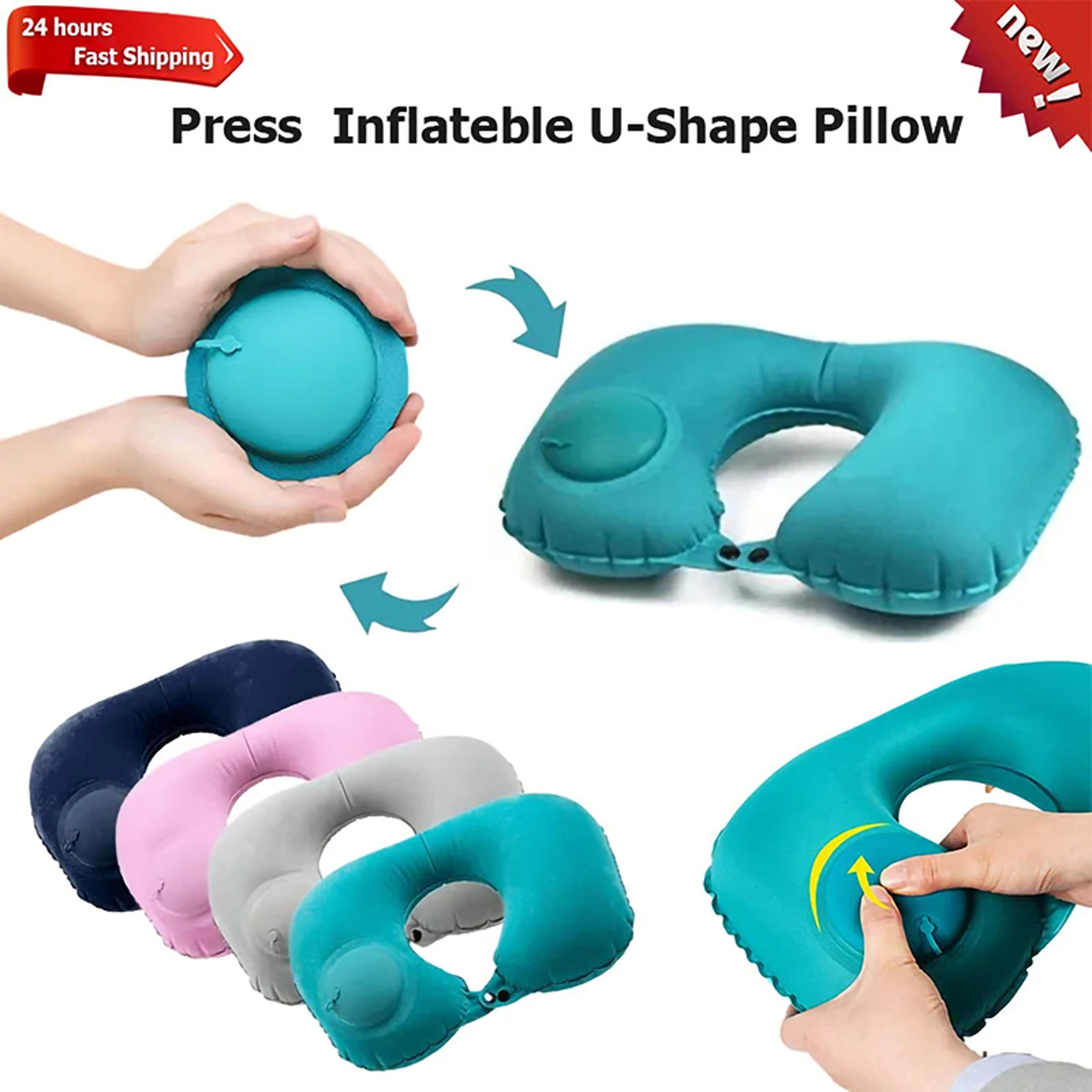 inflatable travel neck pillow with u-shaped support and compact storage