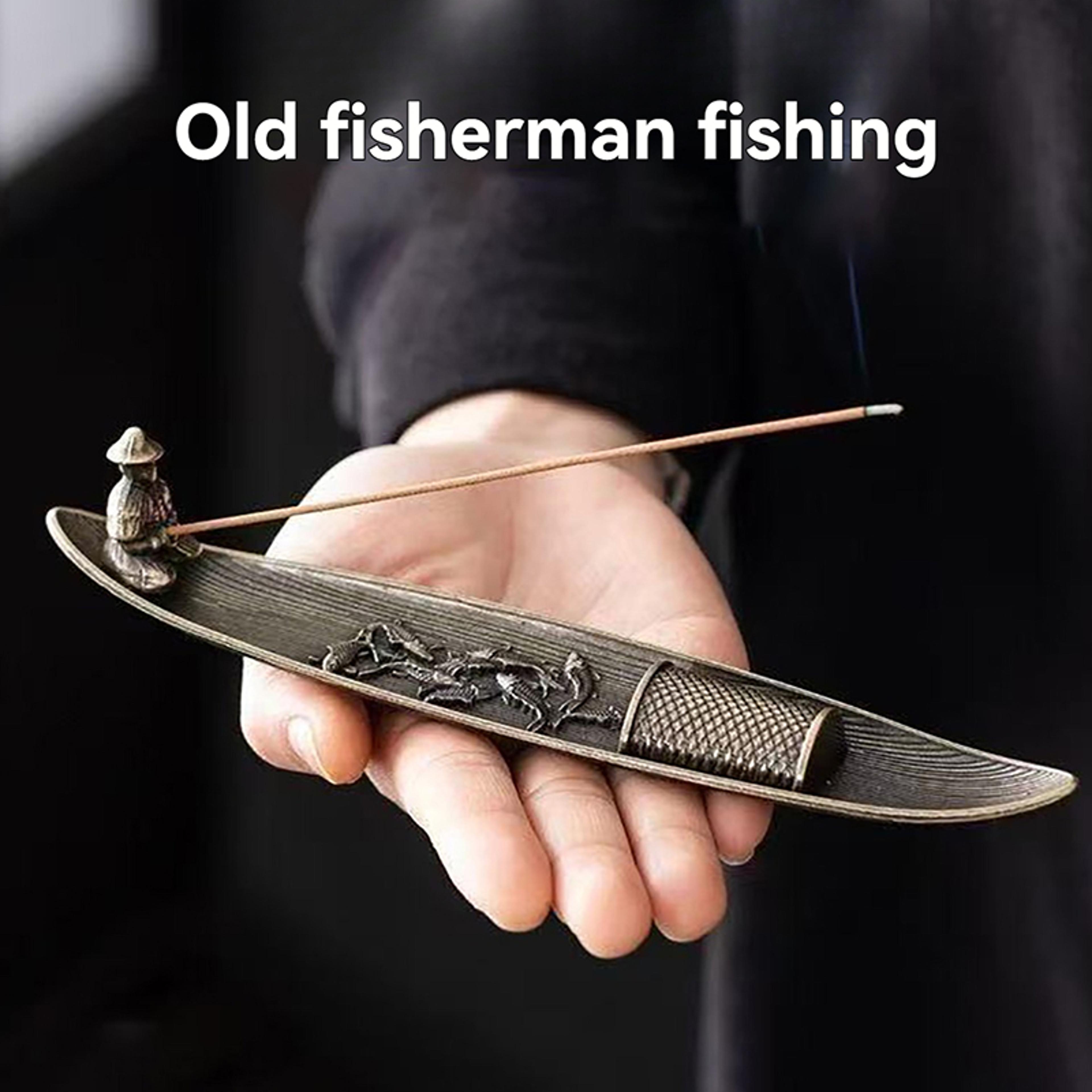 fishing old man boat incense burner metal incense holder for home decor