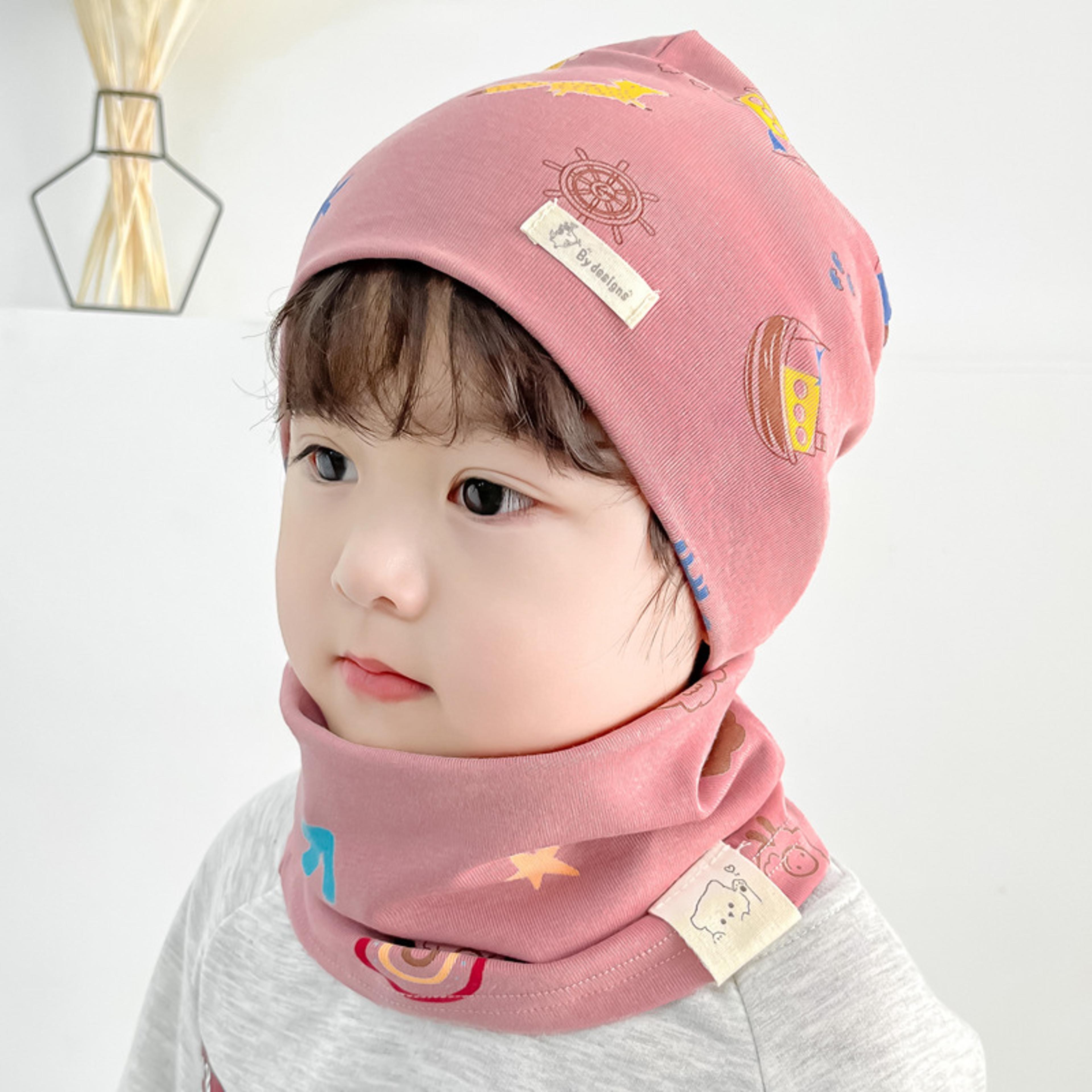 baby cotton hat and scarf set – warm winter beanie with adjustable strap