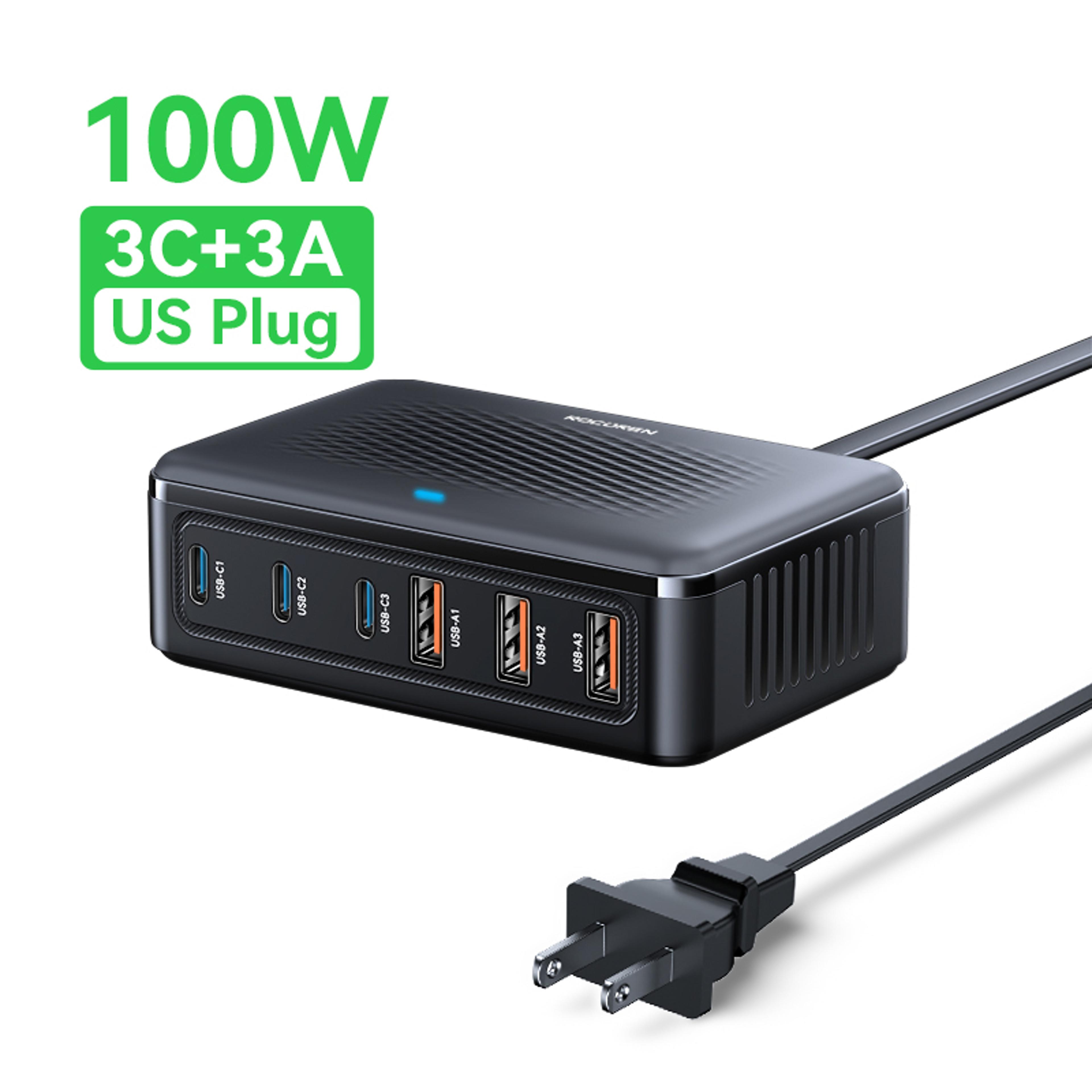 6-port gan usb charging station with 30w max output and usb-c fast charging