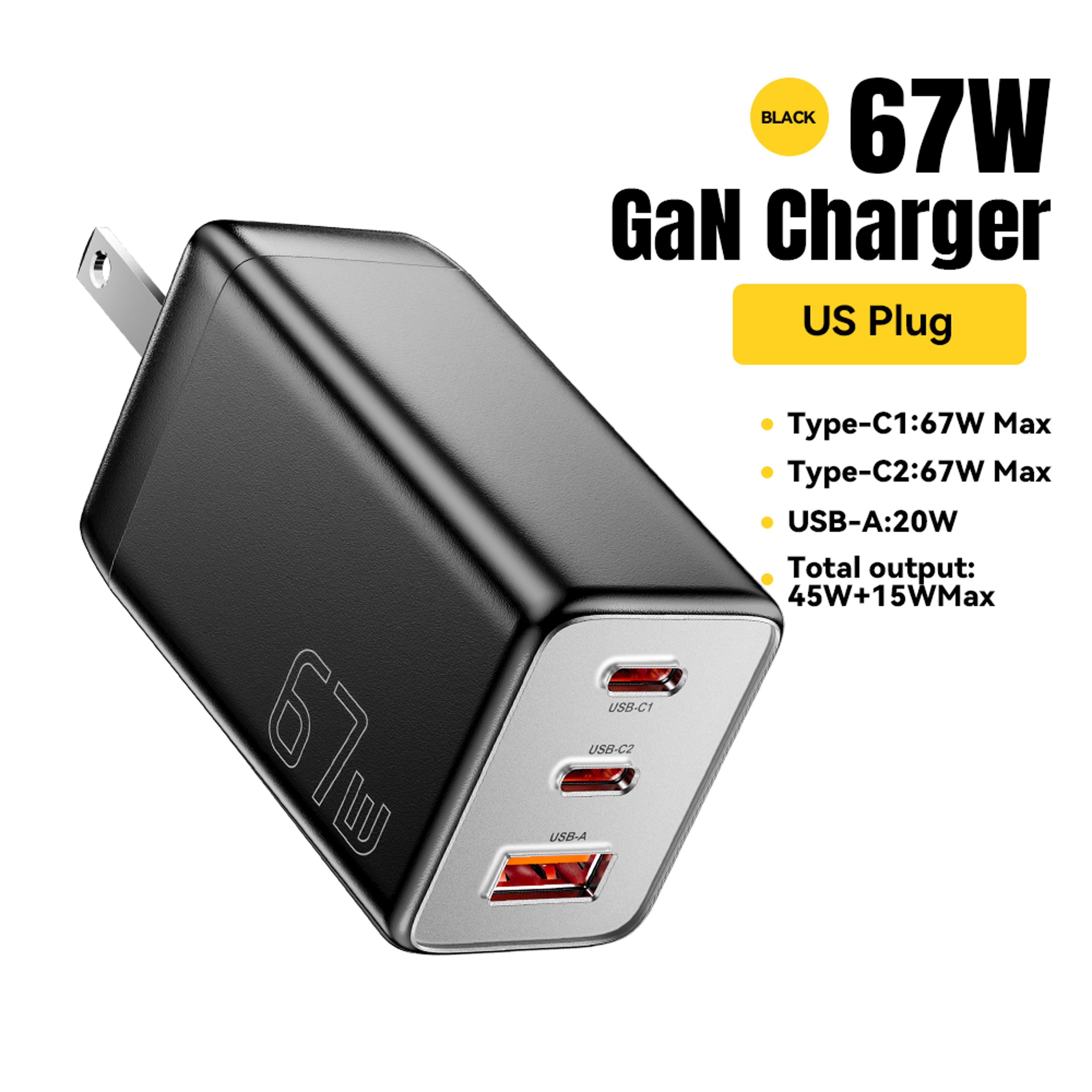 65w gan usb-c fast charger with usb-a port and pd quick charging