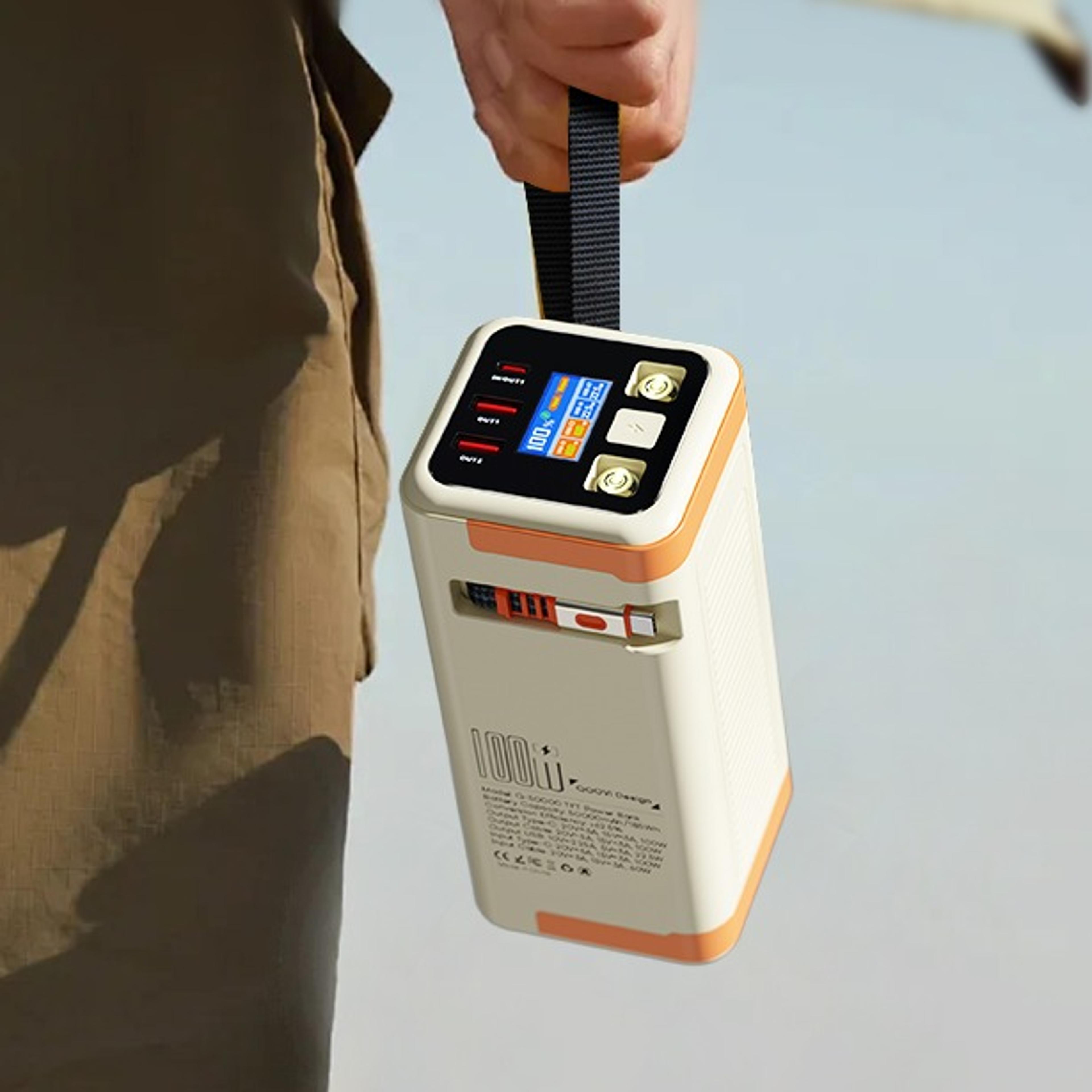 50000mah power bank with 100w fast charging built-in cables and digital display