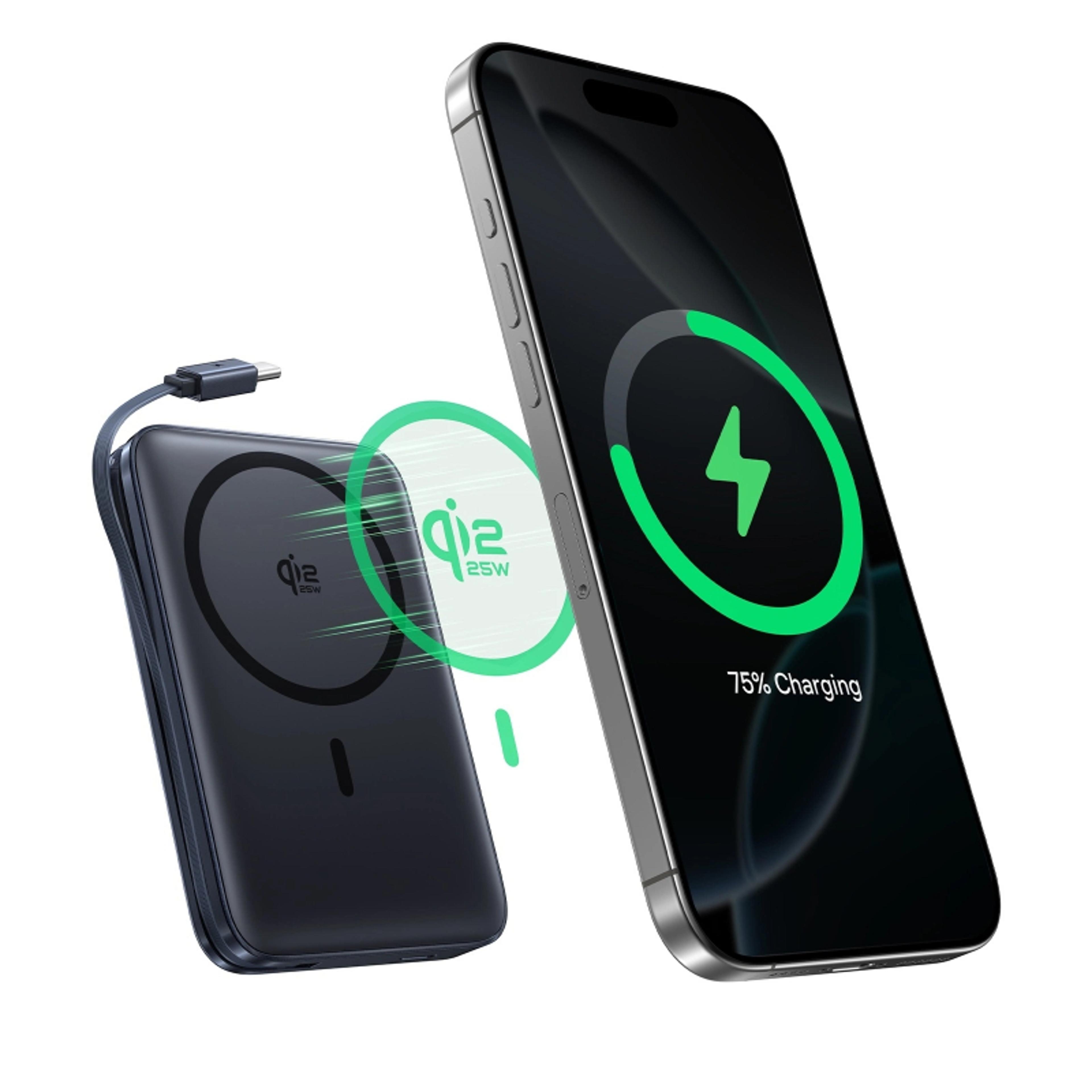 10000mah magnetic wireless power bank with 45w usb-c fast charging and digital display