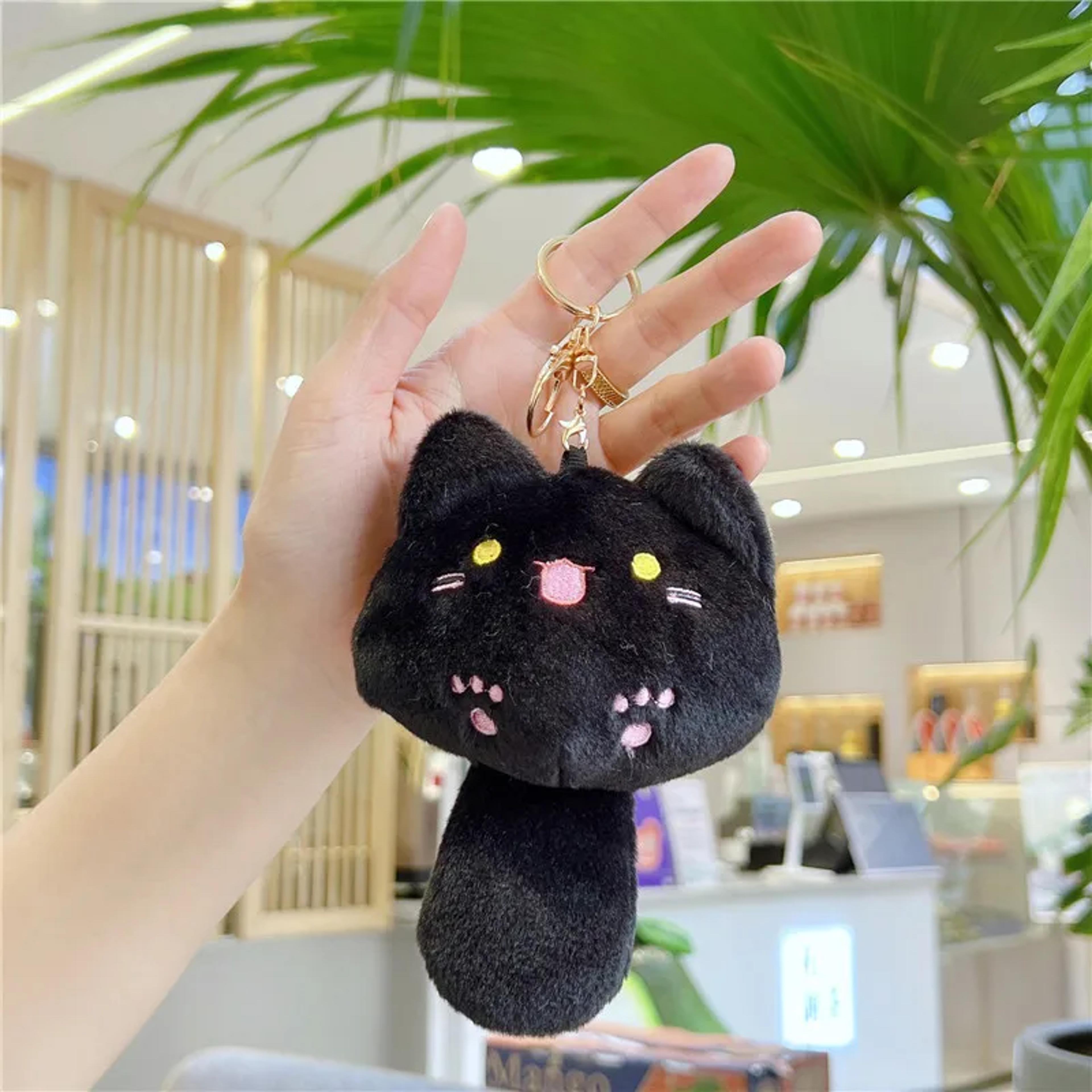cute plush cat keychain – soft kawaii cat bag charm and backpack pendant
