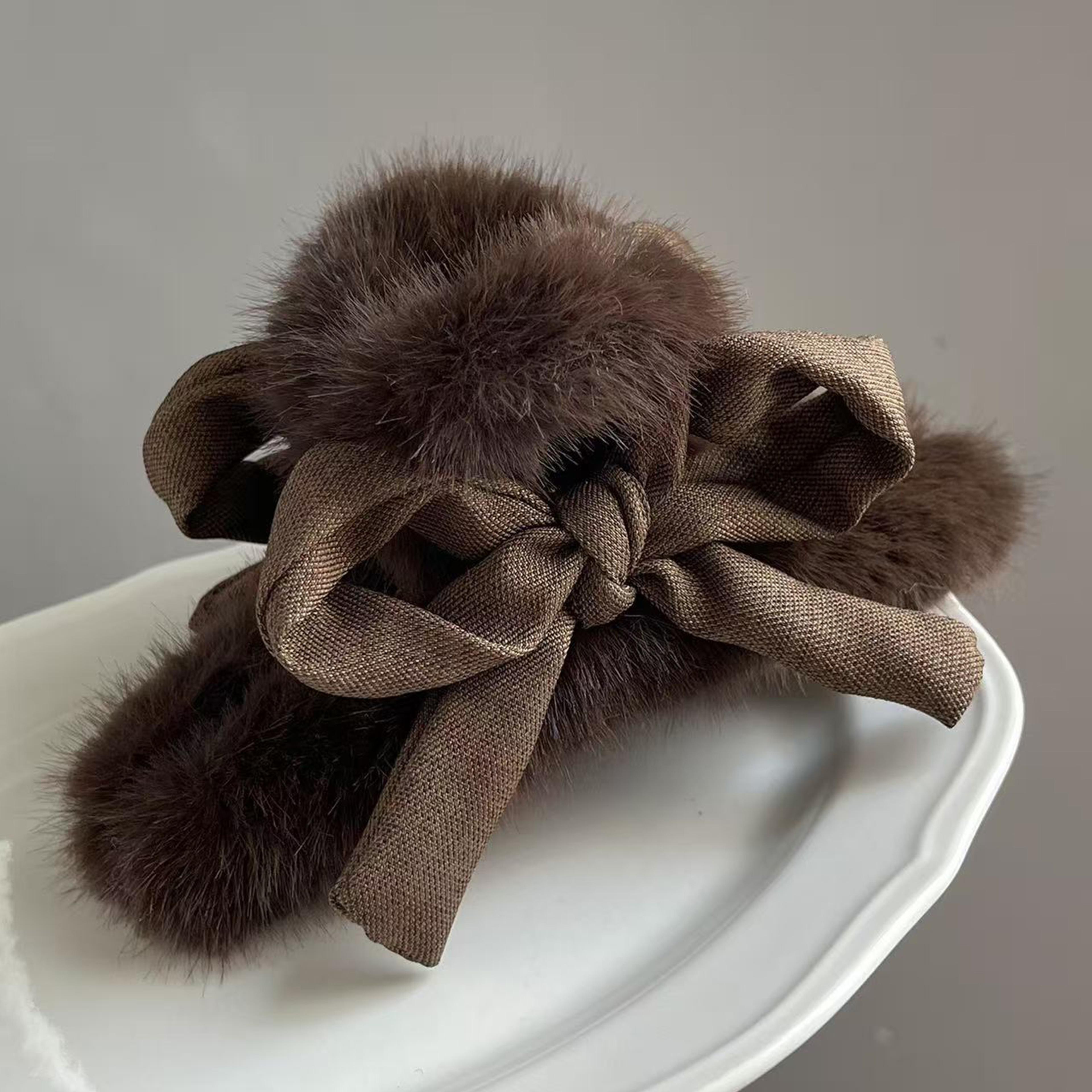 plush bow hair claw clip for women – large soft hair accessory for everyday styling