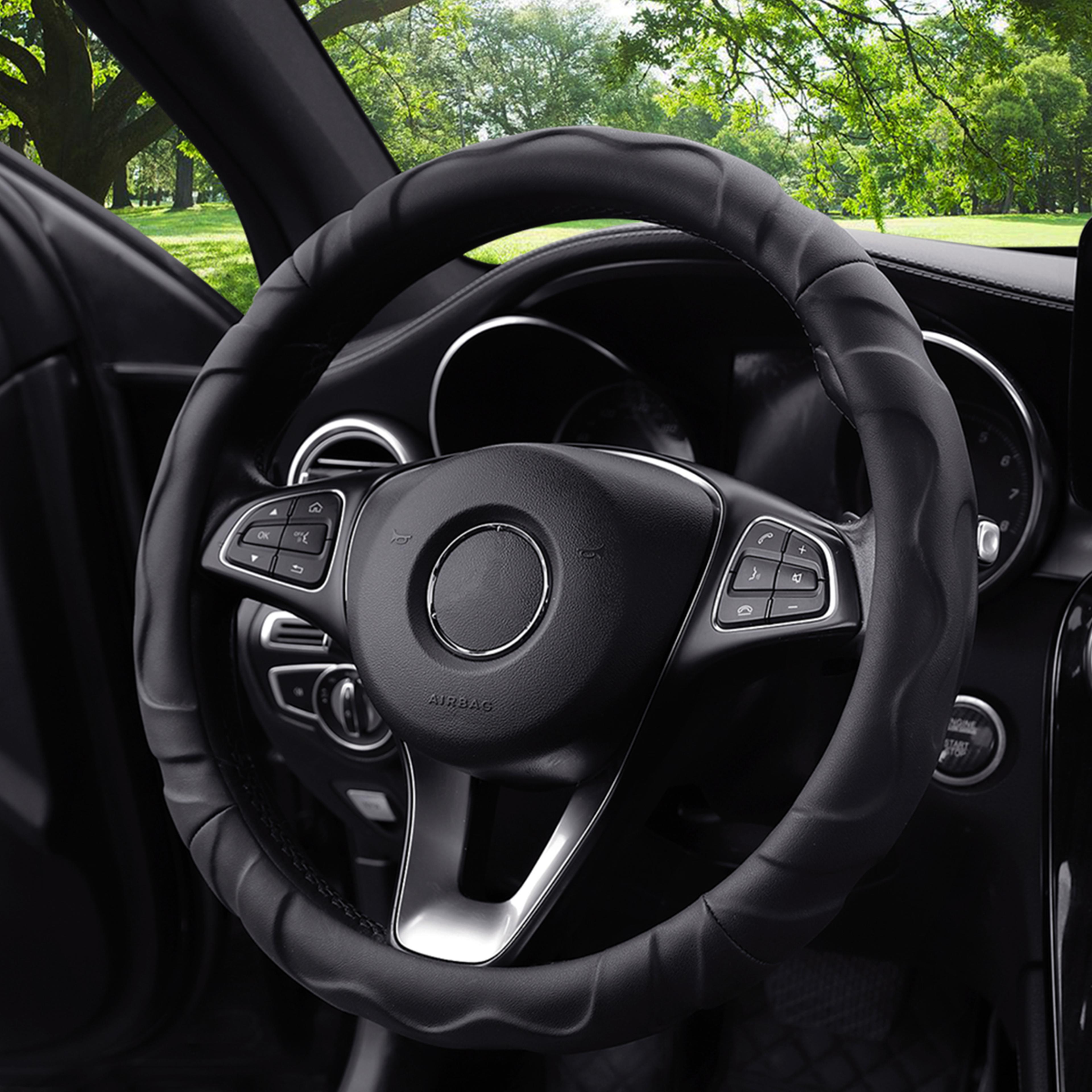 artificial lambskin steering wheel cover – 3d textured sports car interior accessory