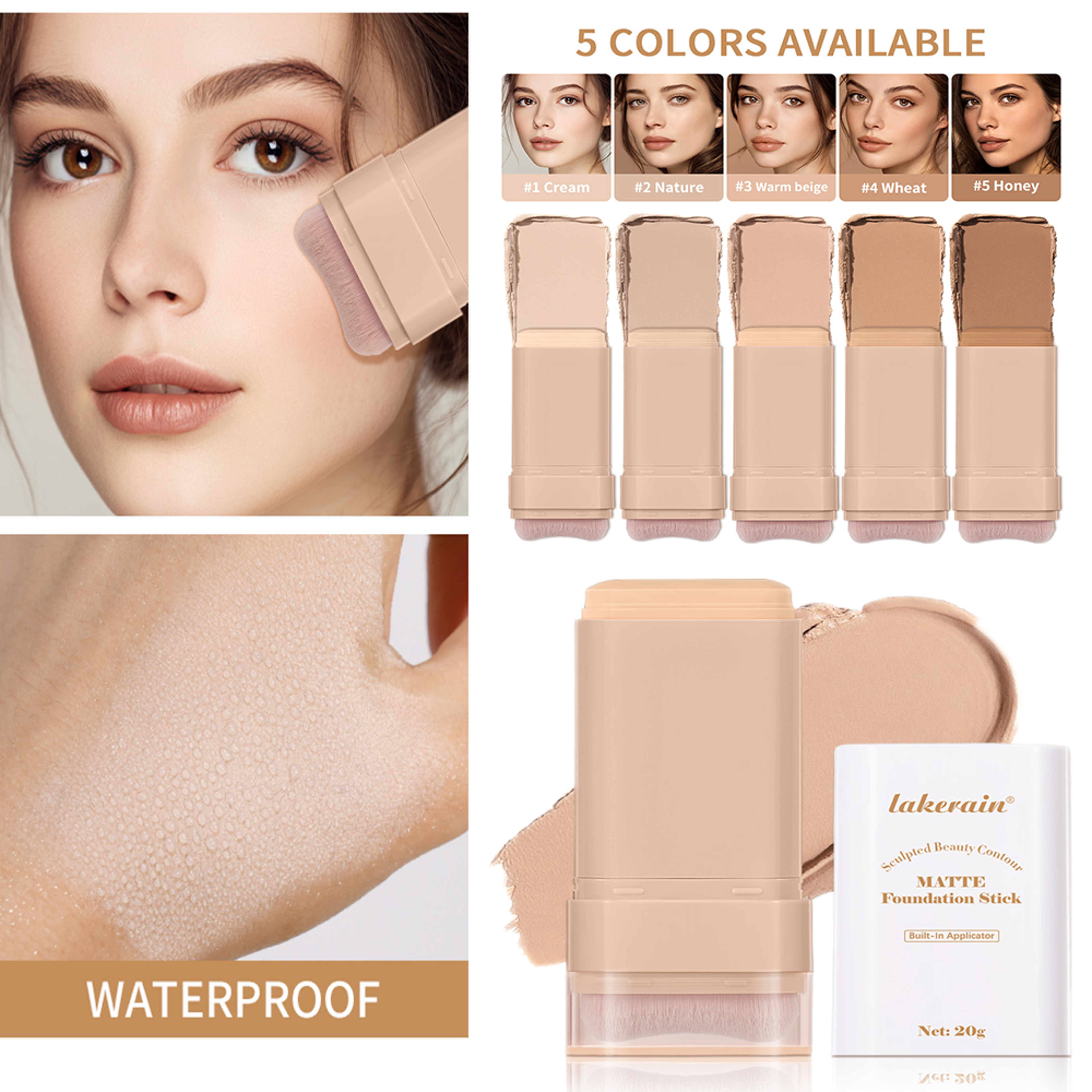 skin tint foundation stick with brush – lightweight matte waterproof concealer