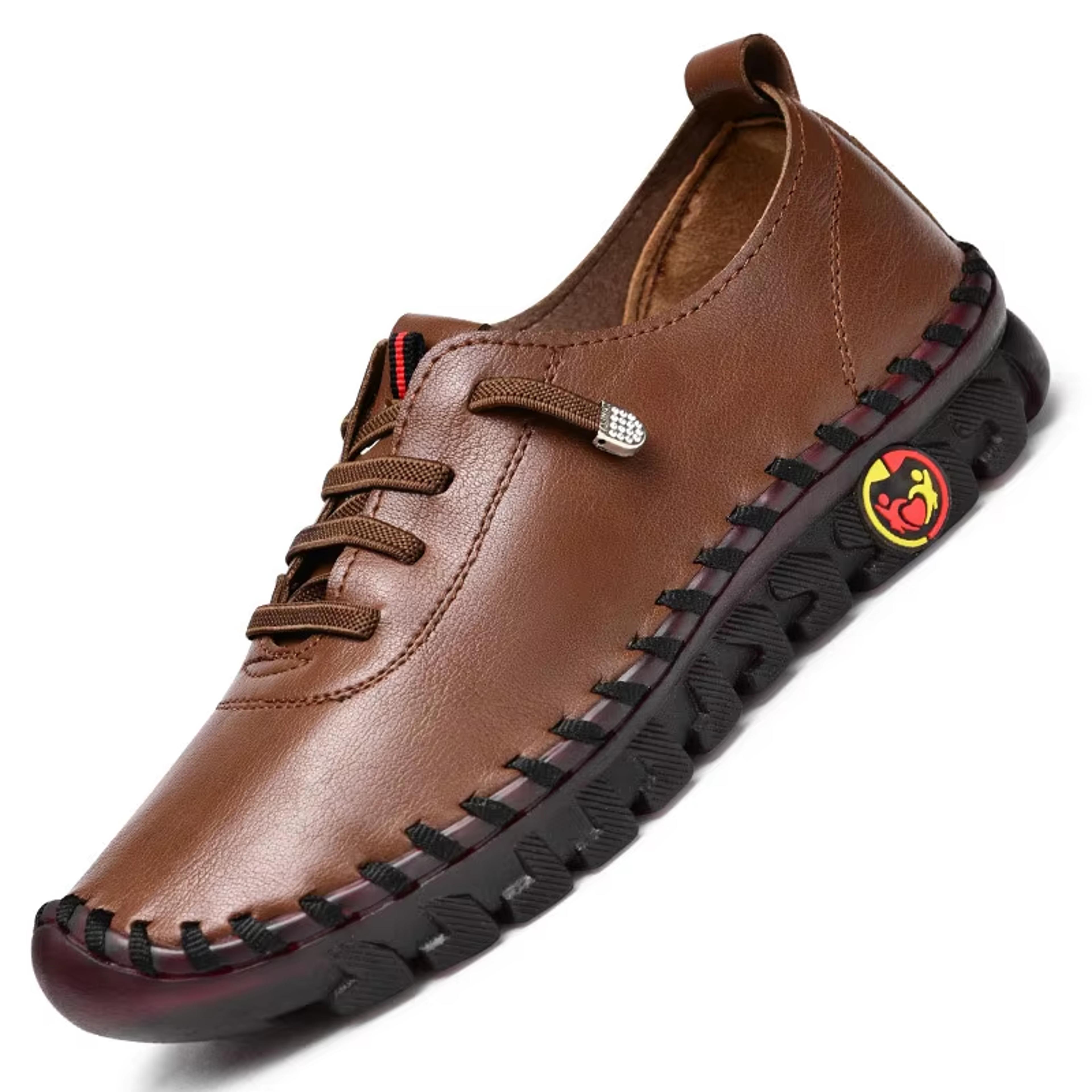 women's leather lace-up flats – casual round toe walking shoes with rubber soles