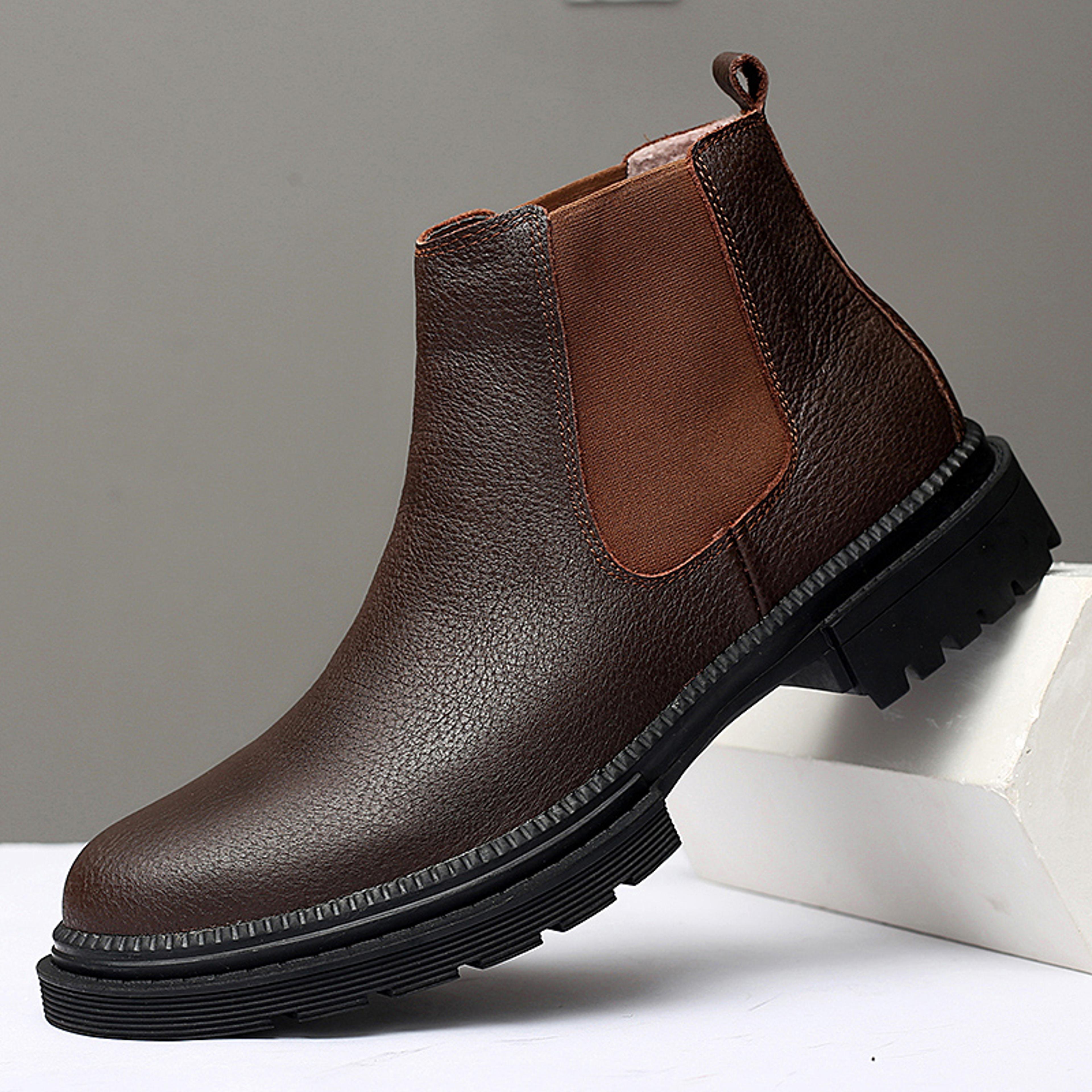 men's genuine leather chelsea boots – slip-on ankle boots with plush lining