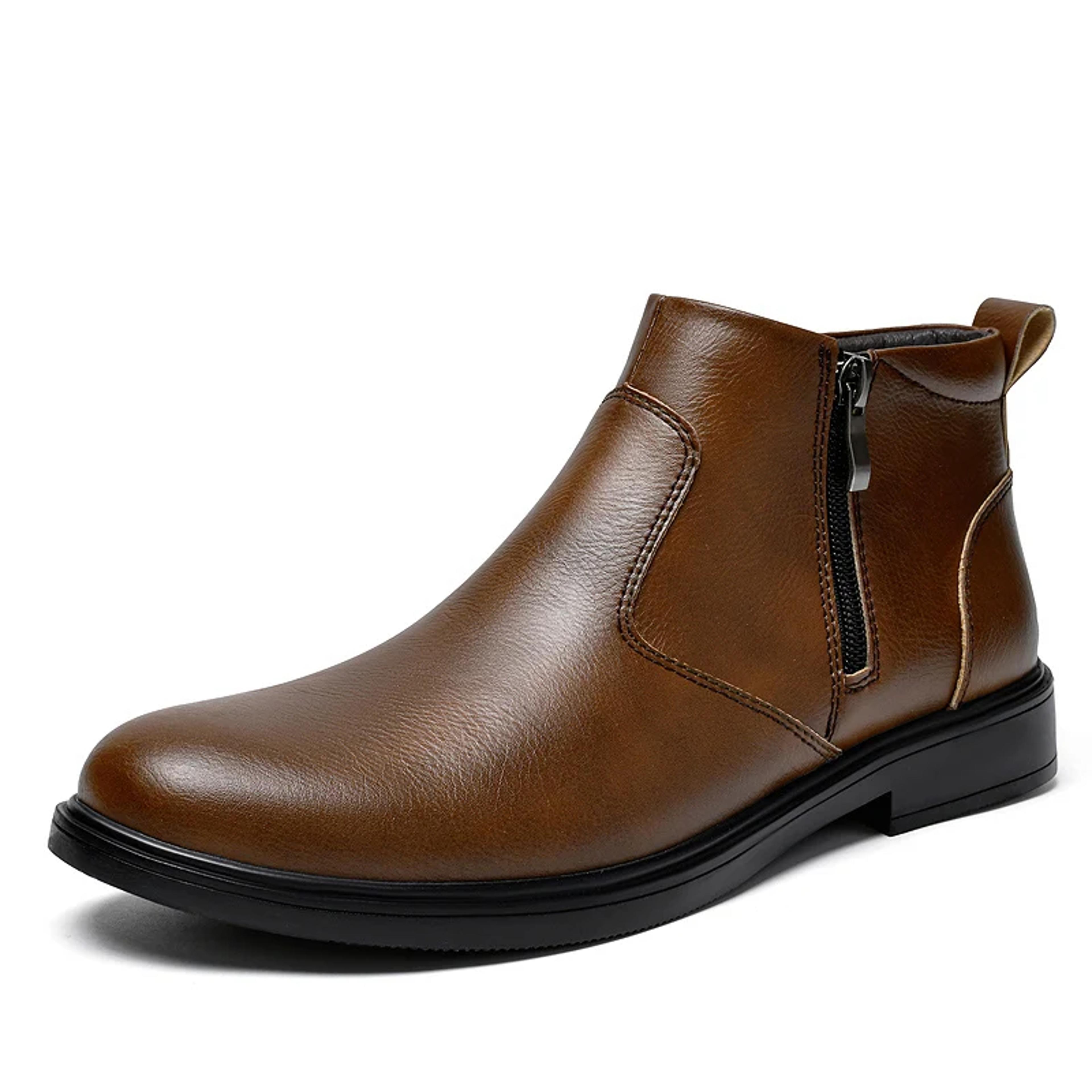 men's genuine leather brogue ankle boots with plush lining and lace-up closure