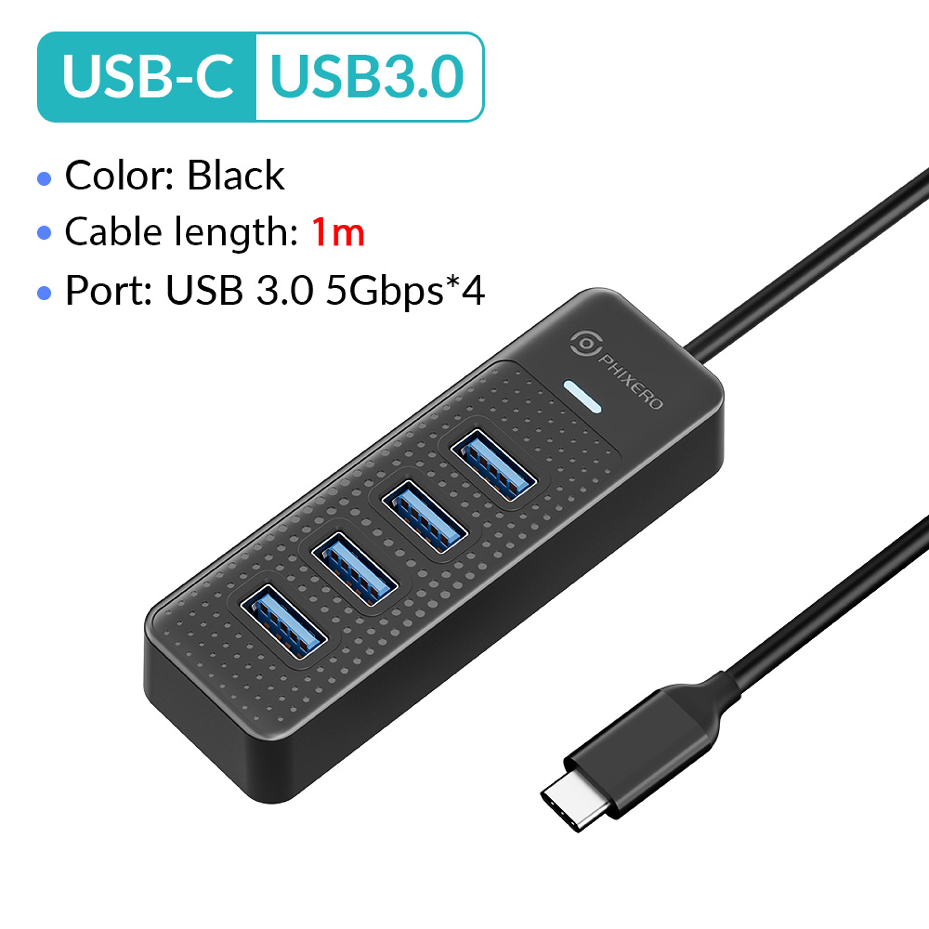 4-port usb 3.0 hub with usb-c connector – 5gbps high-speed usb splitter adapter
